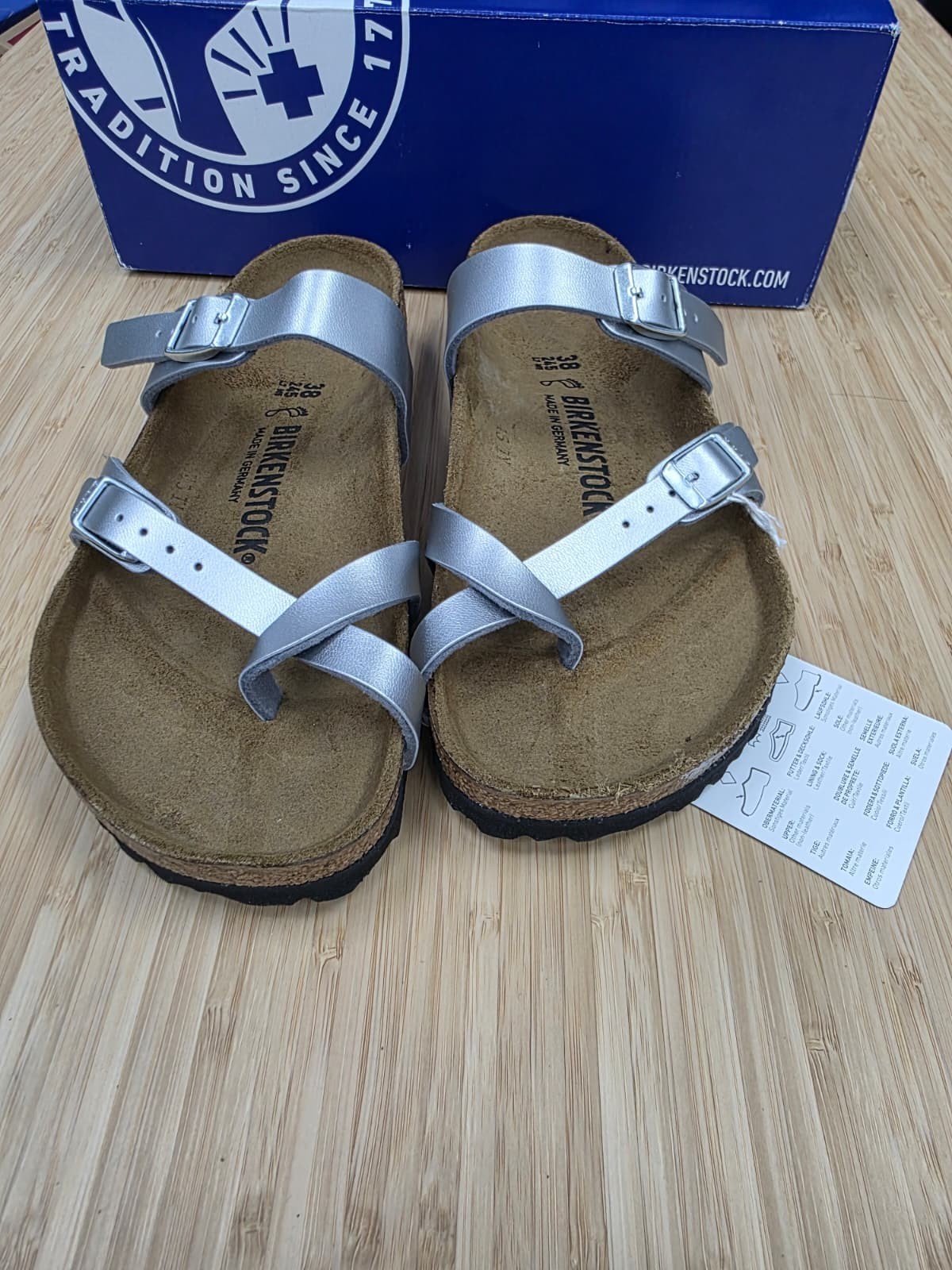 Birkenstock Unisex Mayari Stone Birko-Flor Sandals SILVER Size EU38/US L7.0-M5.0