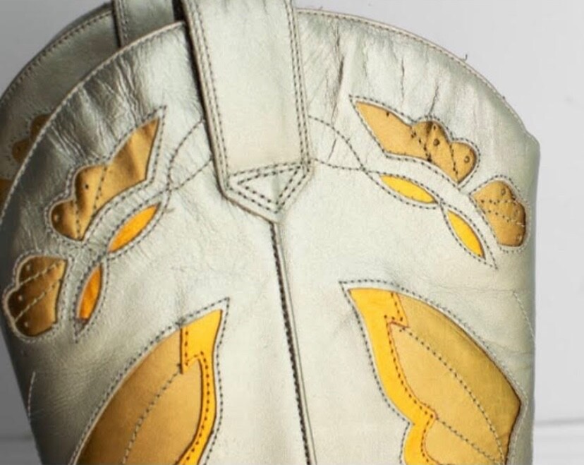 90s Metallic Leather Butterfly Cowboy Boots / Size 6.5