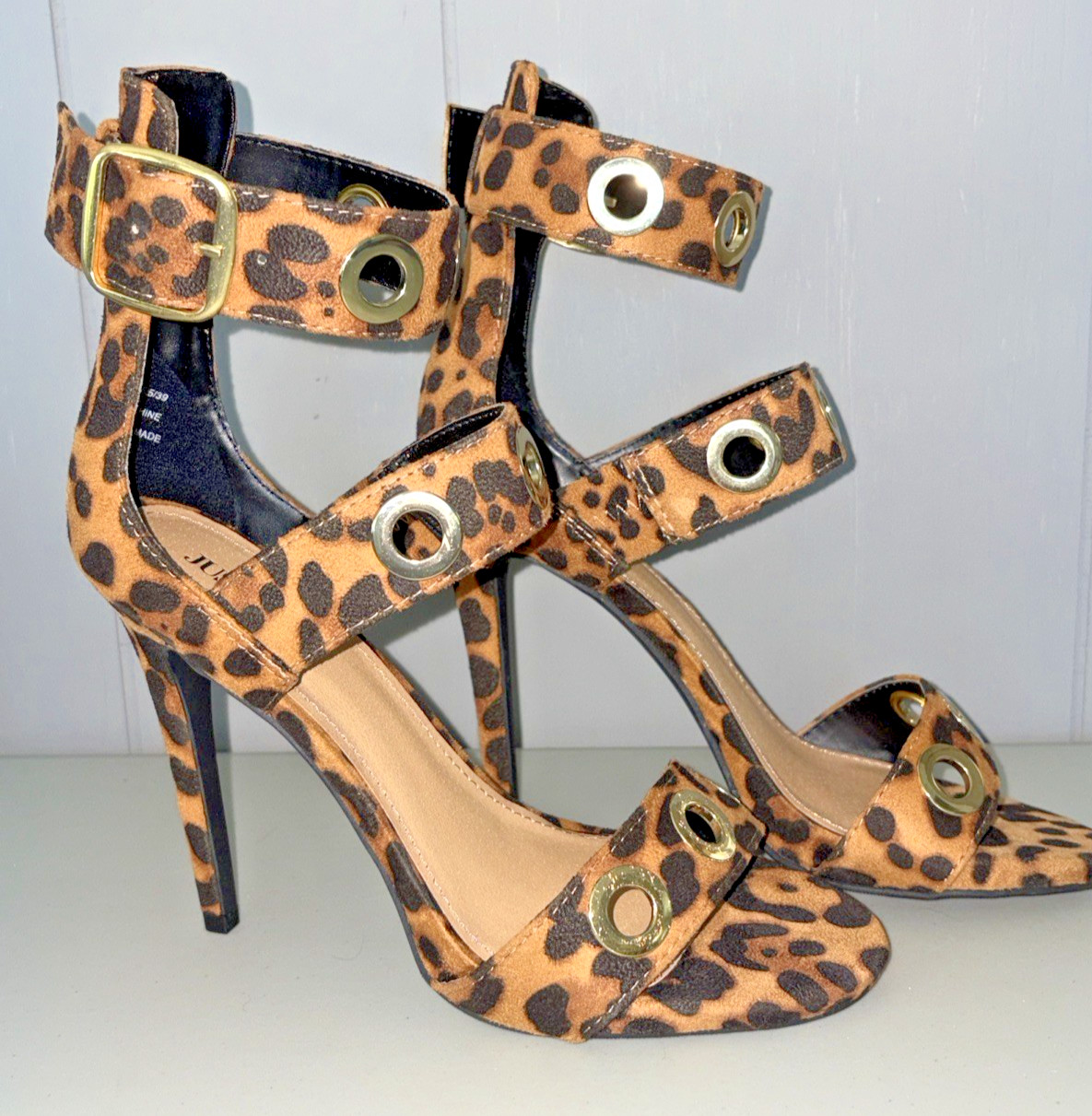 Just Fab Desiree Women’s Leopard Print Stilletto Heel Size 8.5 M Buckle Ankle