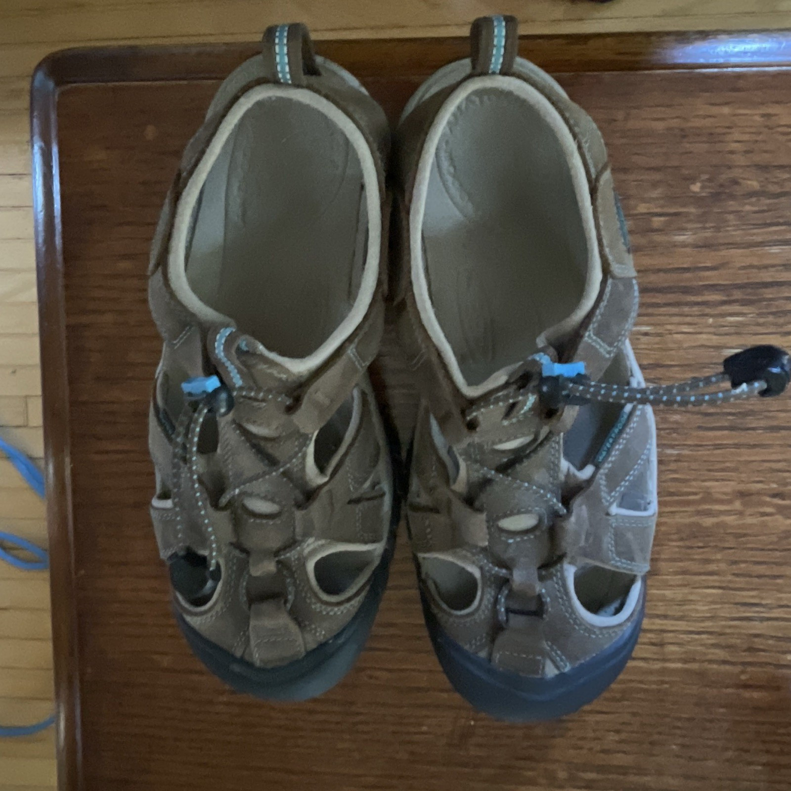 KEEN Women’s Brown Leather Lace-Up Hiking Sandals Adjustable, US 9