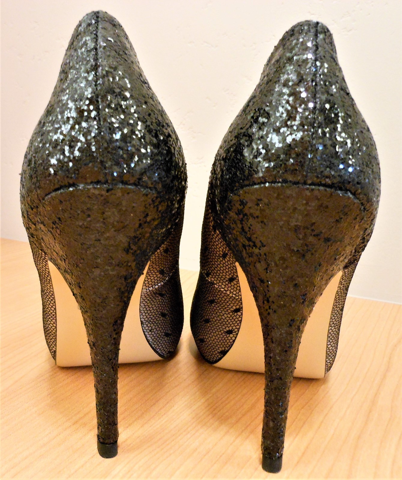 Lulu Townsend ‘Vivian’ Fishnet & Sparkle Stiletto Heel Toe Hidden Platform 7.5