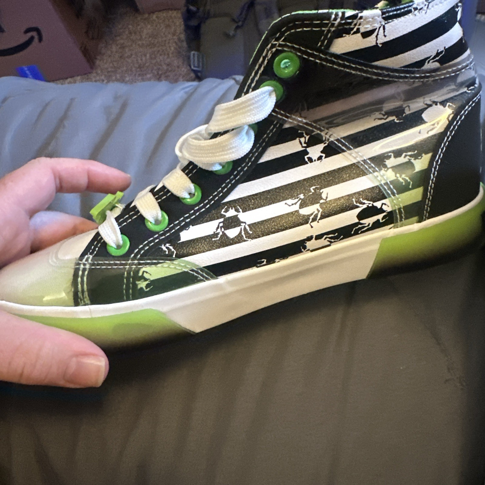 BEETLEJUICE Green Black White Striped High Top Sneaker Shoe Women’s 7.5 NWT