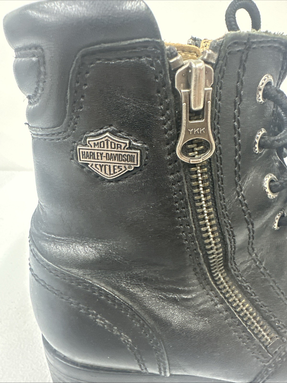 Harley Davidson Boot Womens 6.5 Black Block Heel Zipper Moto Leather Goth Grunge