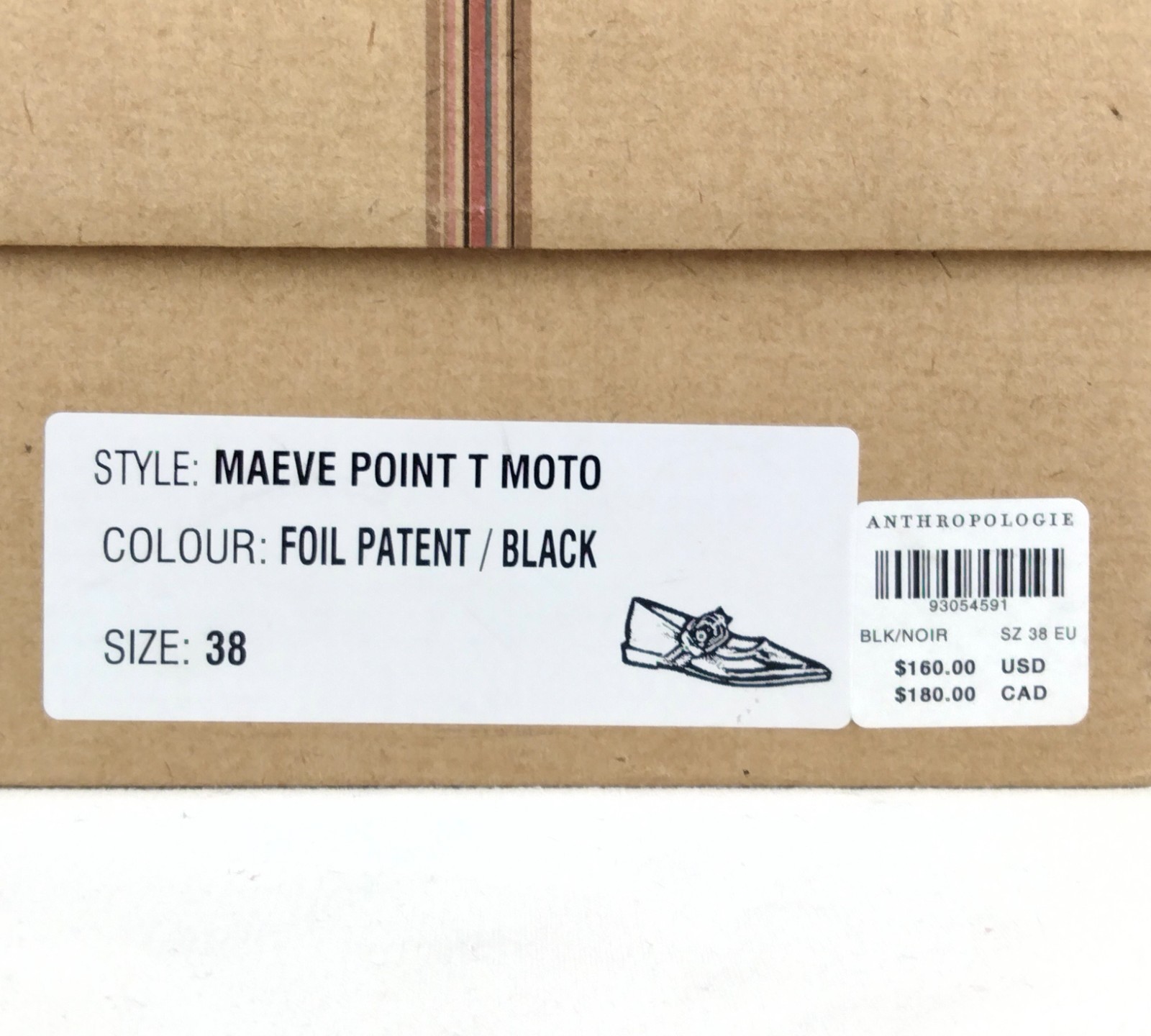 Maeve Pointed-Toe Moto Mary Jane Flats – Black Patent Leather – Size 38 US 7.5