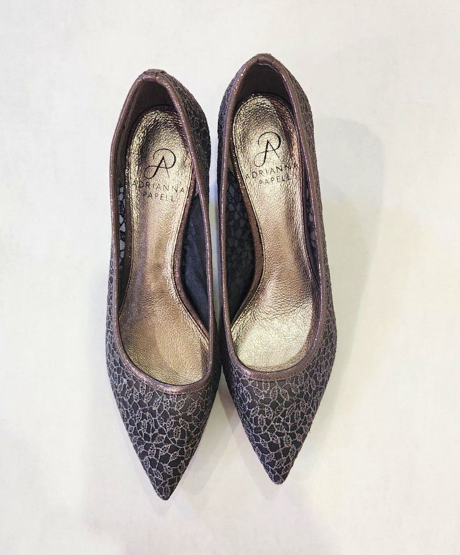 Adrianna Papell Women’s Gray Leather Lace Glitter Pointed Toe Pumps Size 8