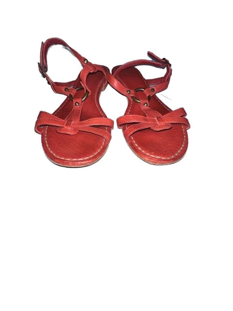 Frye Rachel Ring T-Strap Red Leather Sandals