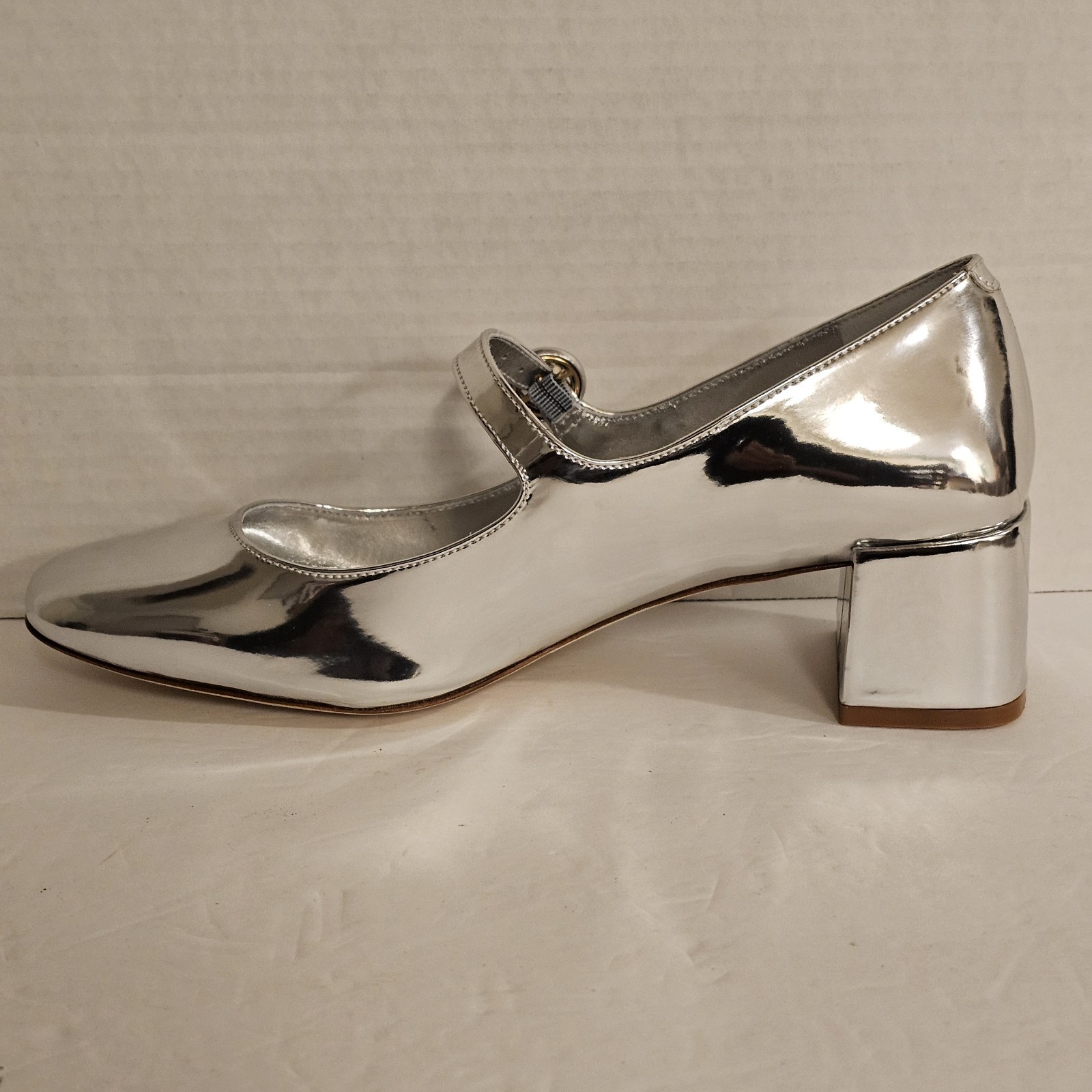 Larroude Blair Block Pump Mary Jane Women’s Mirror Silver Specchio Size 7