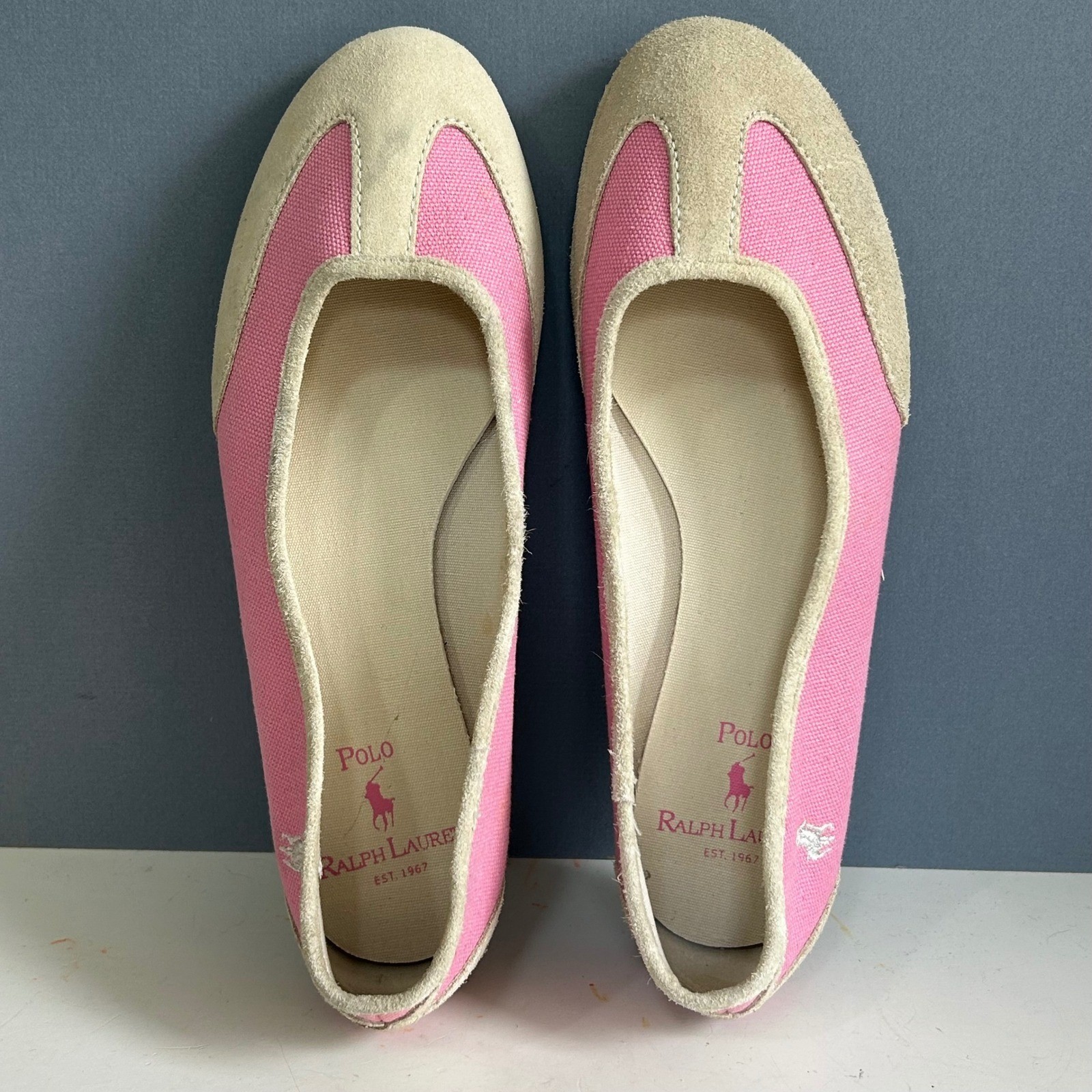 Y2K Polo Ralph Lauren Ballet Flats Sneaker women’s 7.5 Pink Canvas Pony Preppy