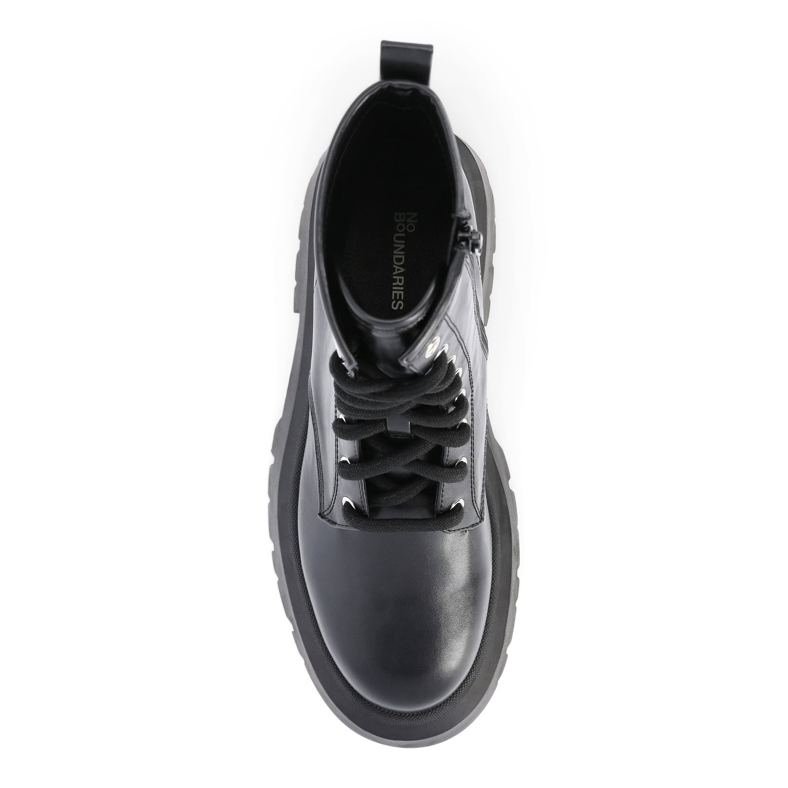 No Boundaries Women’s Black Lace-Up Memory Foam Lug Sole Combat Boots: 6-7