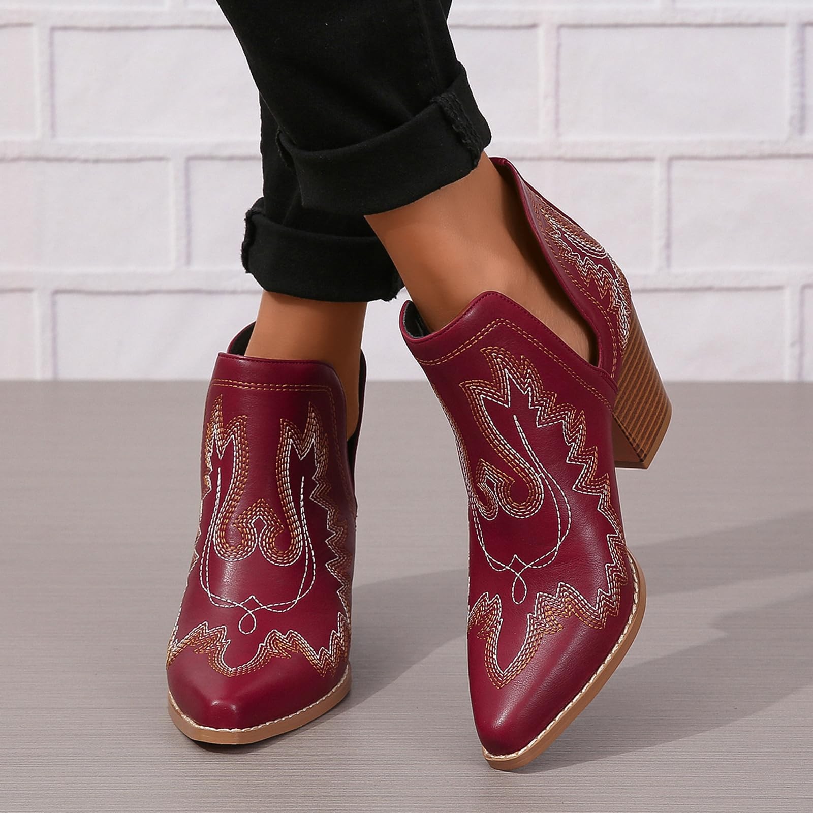 Cowboy Boots for Women Cowgirl Ankle Western Embroidered Stitched Pointed Toe