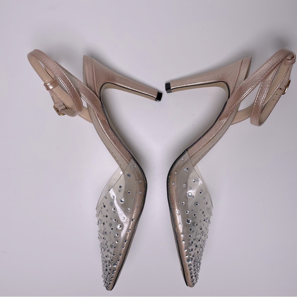Adrienne Vittadini Nude Clear Rhinestone Heels – Size 7