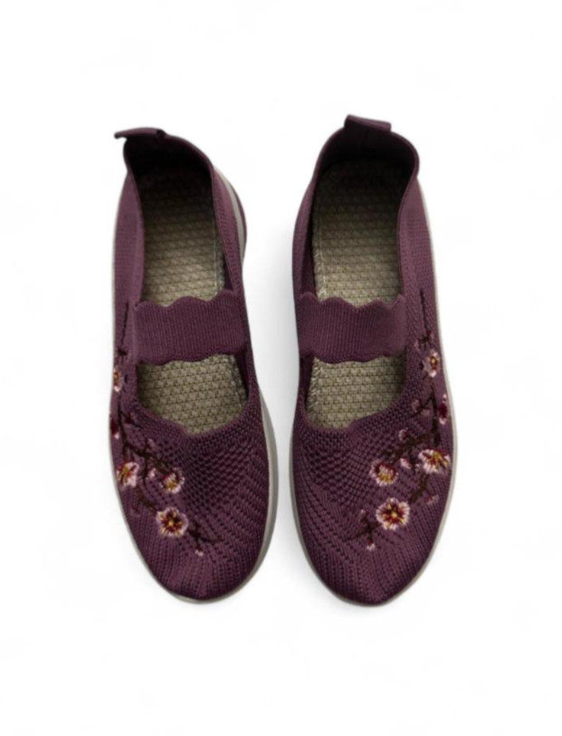 Women Sneakers Comfort Shoes Size 6.5 Cotton Mesh Flats Floral Embroidered New