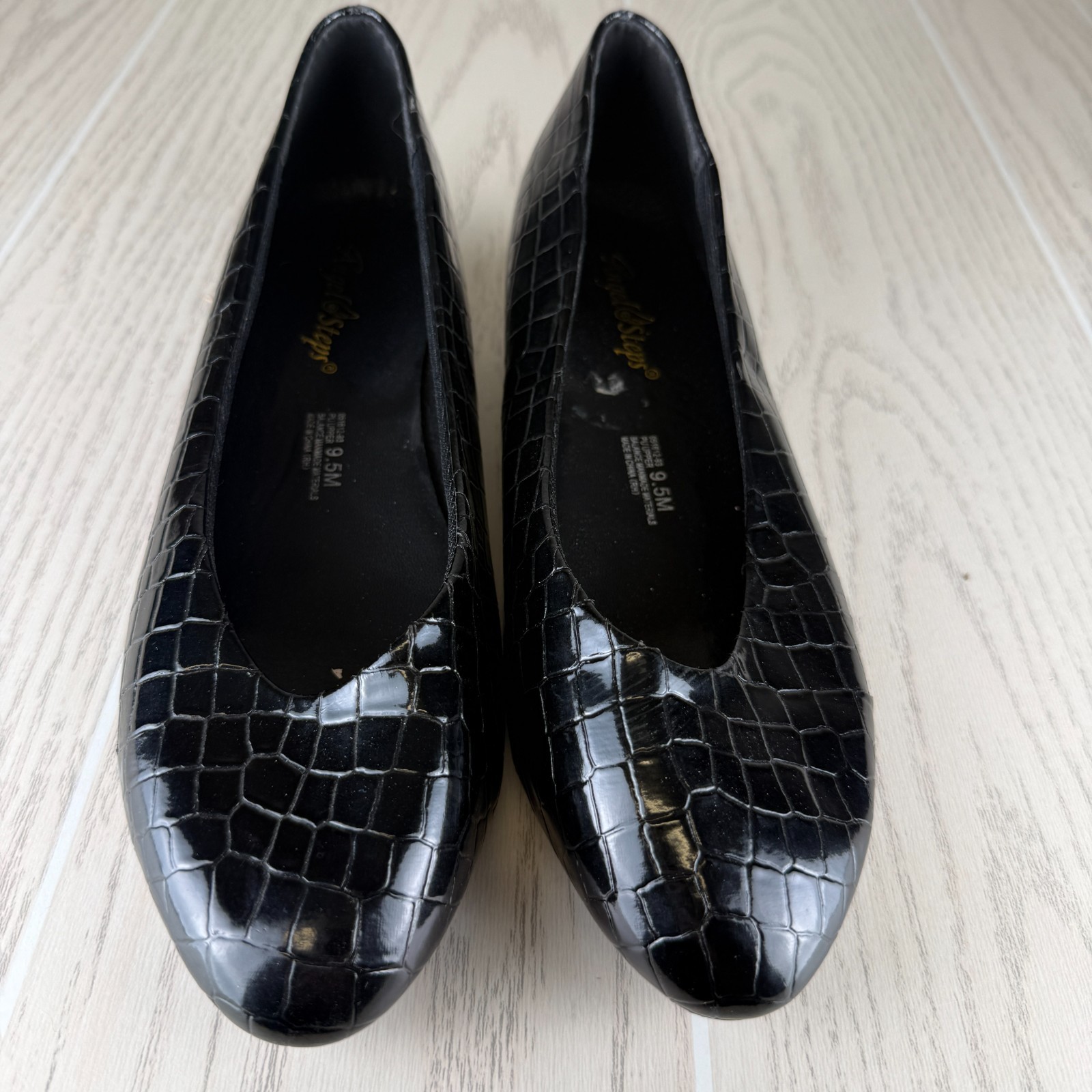 Angel Steps Black Croc Pattern Faux Leather Look Ballet Flats Shoes Size 9.5M