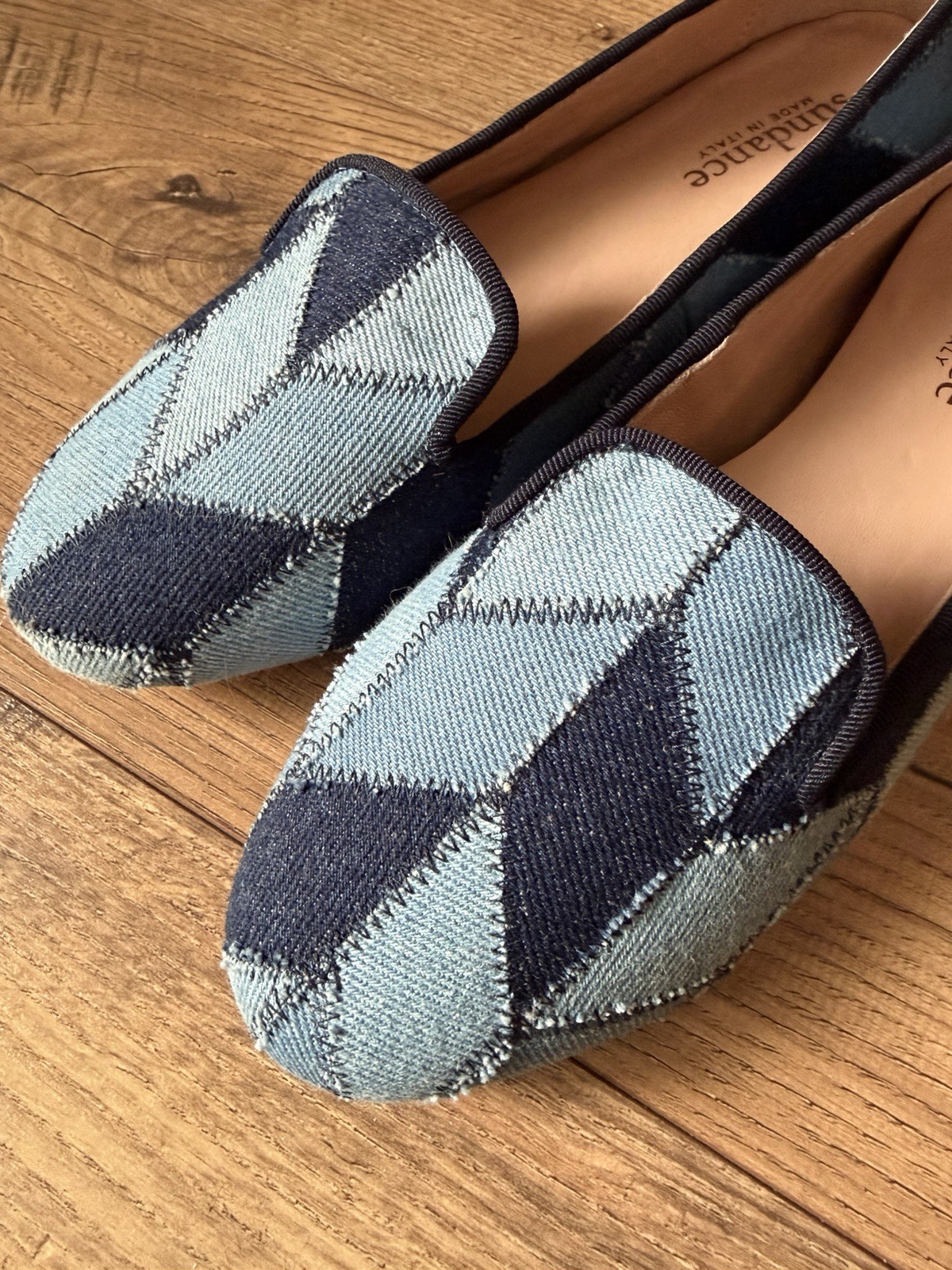 Sundance Made In Italy Women’s Size 38 Blue Chevron Patchwork Denim Loafer Flat