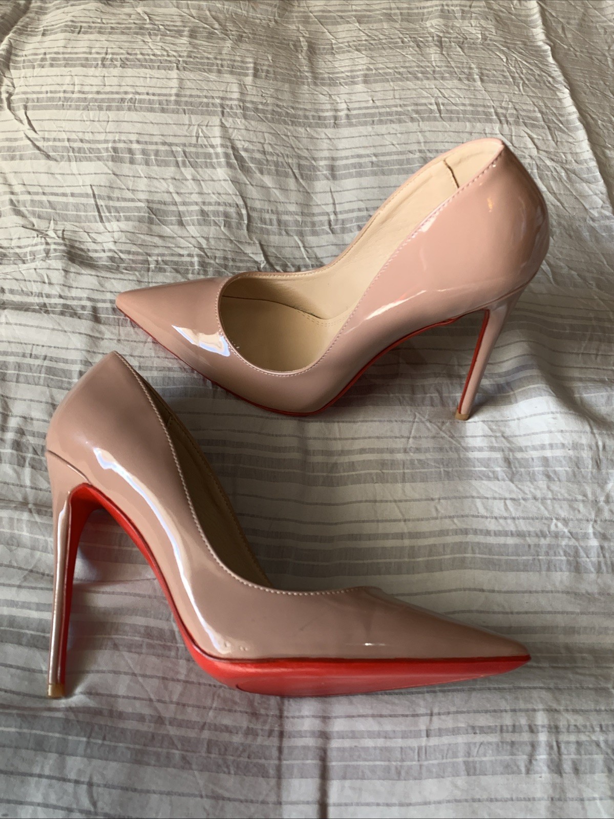 New FSJ US Size 9 Nude Beige Paten Pump Heel Shoes CUTE