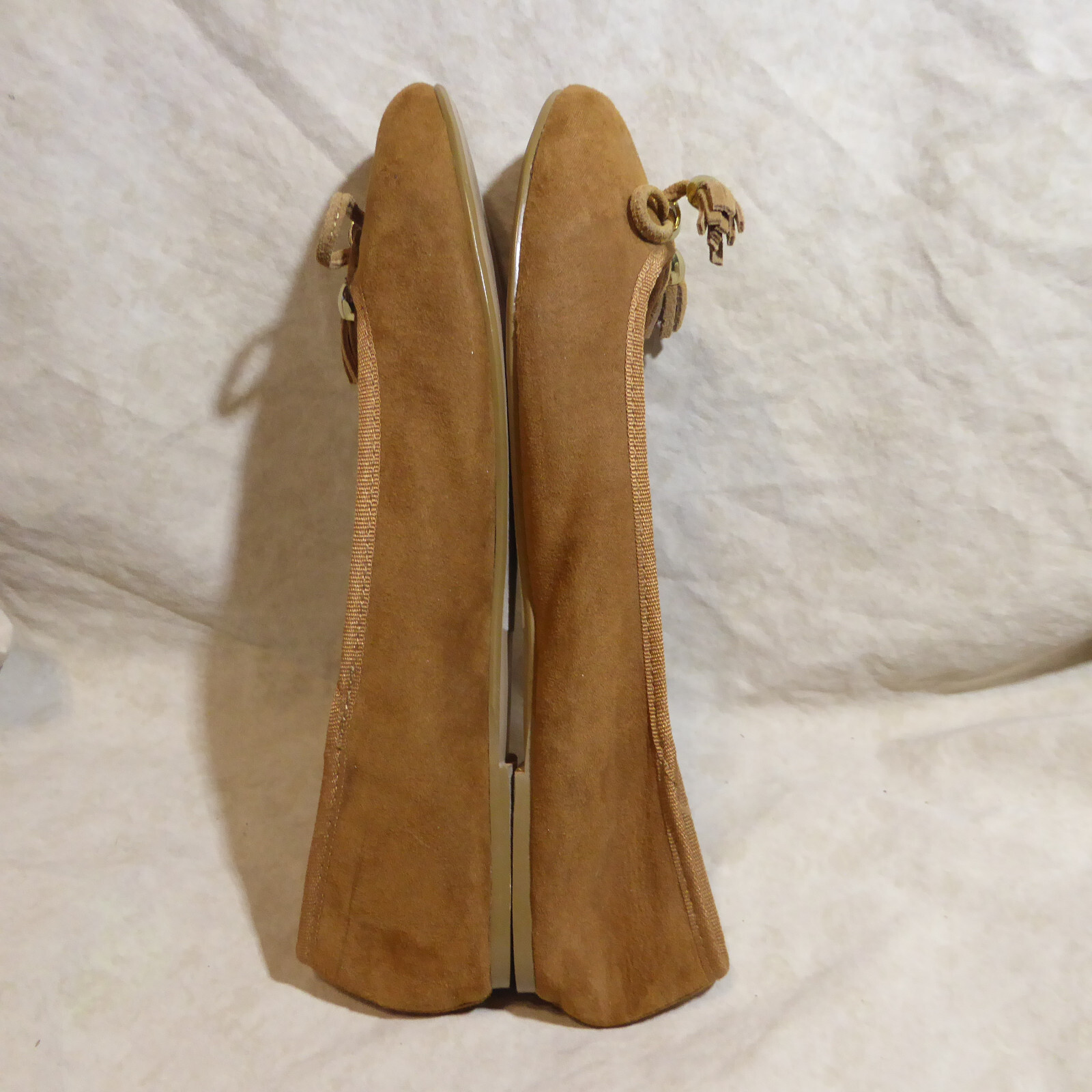 🩰 David Aaron Ballet Flats sz 8.5 M Butterscotch Brown Suede; Tasseled Bows