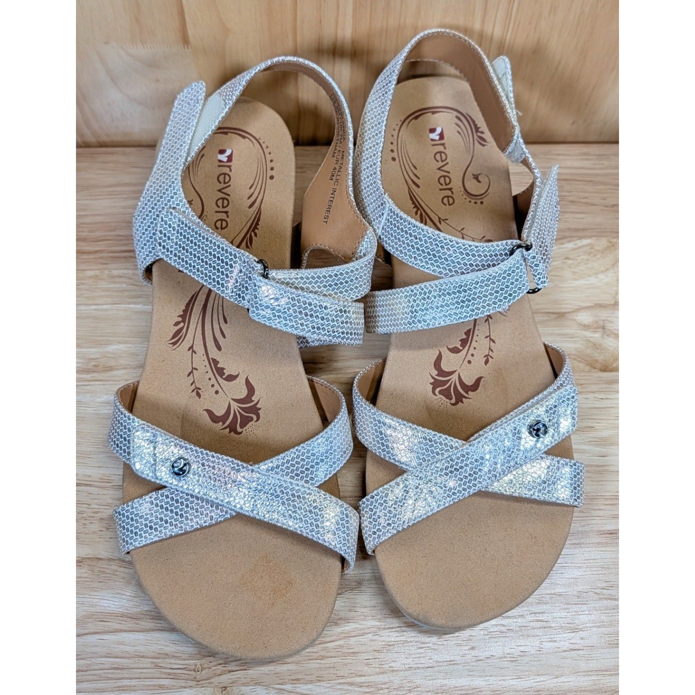 Revere Casablanca Metallic Interest Silver Wedge Sandals Womens 9M Orthotic