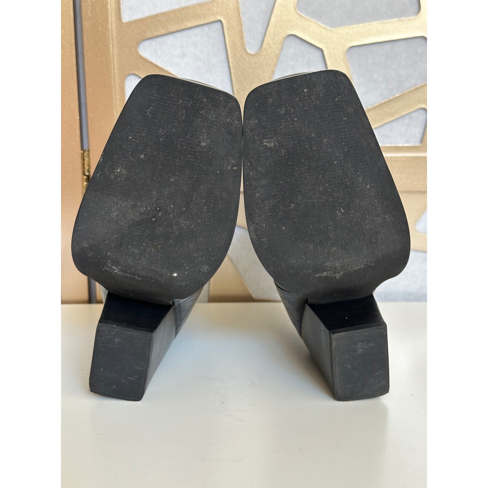 Seychelles Black Croc Embossed Leather Square Toe Block Heel Ankle Boots 8.5