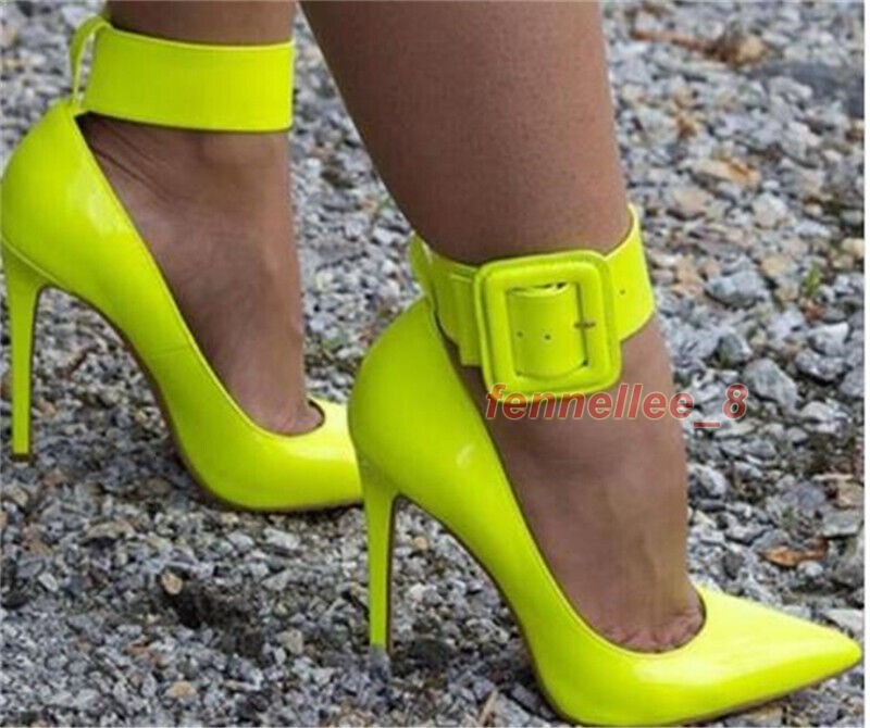 Women Pumps Pointy Toe High Heels Ankle Strap Dress Party Office Shoes Size 4-15