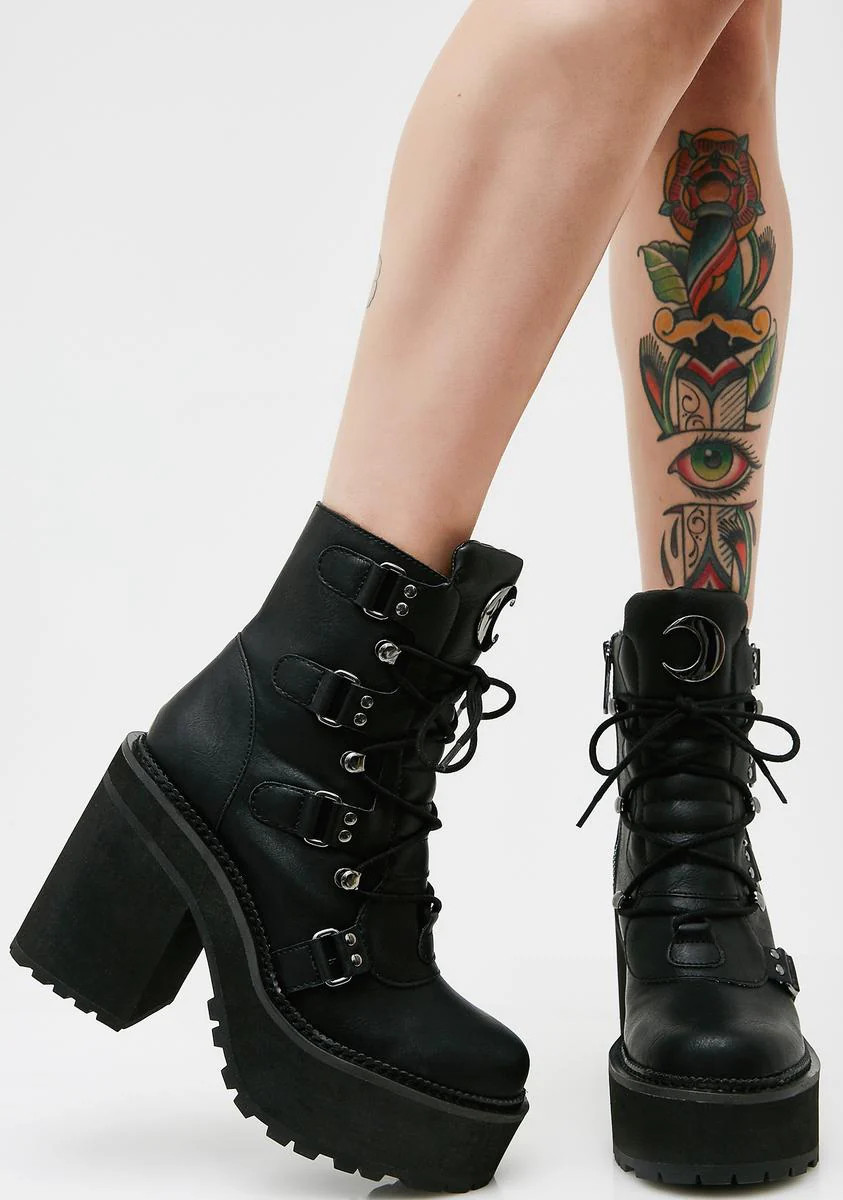 New Killstar Broom Rider Womens Boots US Sz 5 Shoes Crescent Moon Witchy Gothic