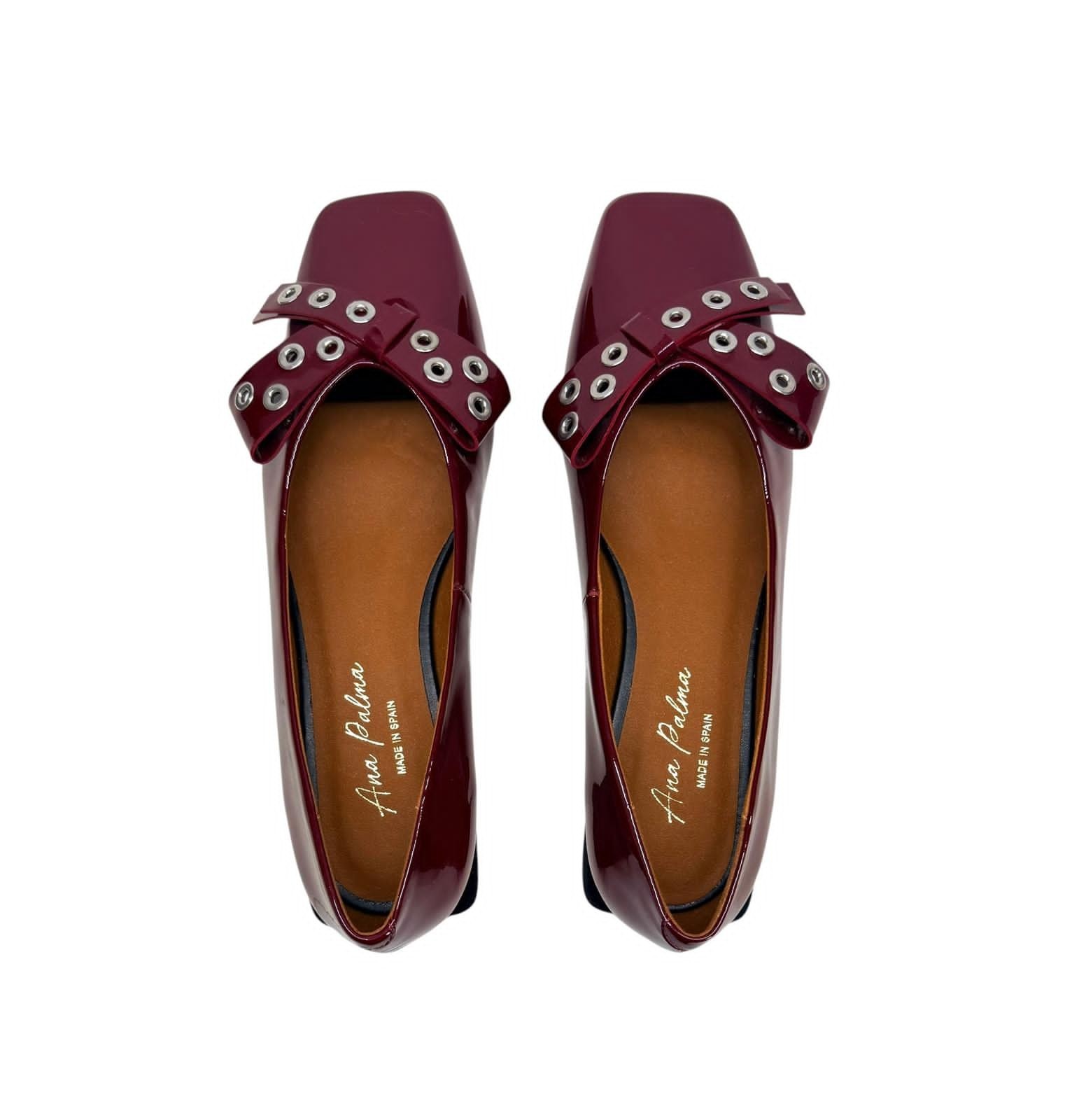 Ana Palma Womens Shoes Burgundy Patent Leather Slip On Flats Size 7.5
