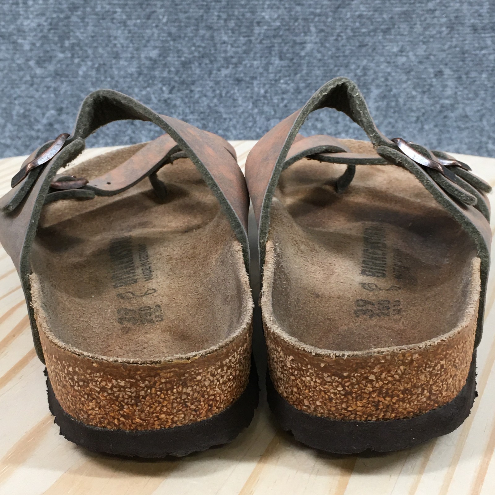 Birkenstock Mayari Sandals Womens 39 Narrow Slide Slip On Leather Brown Gray