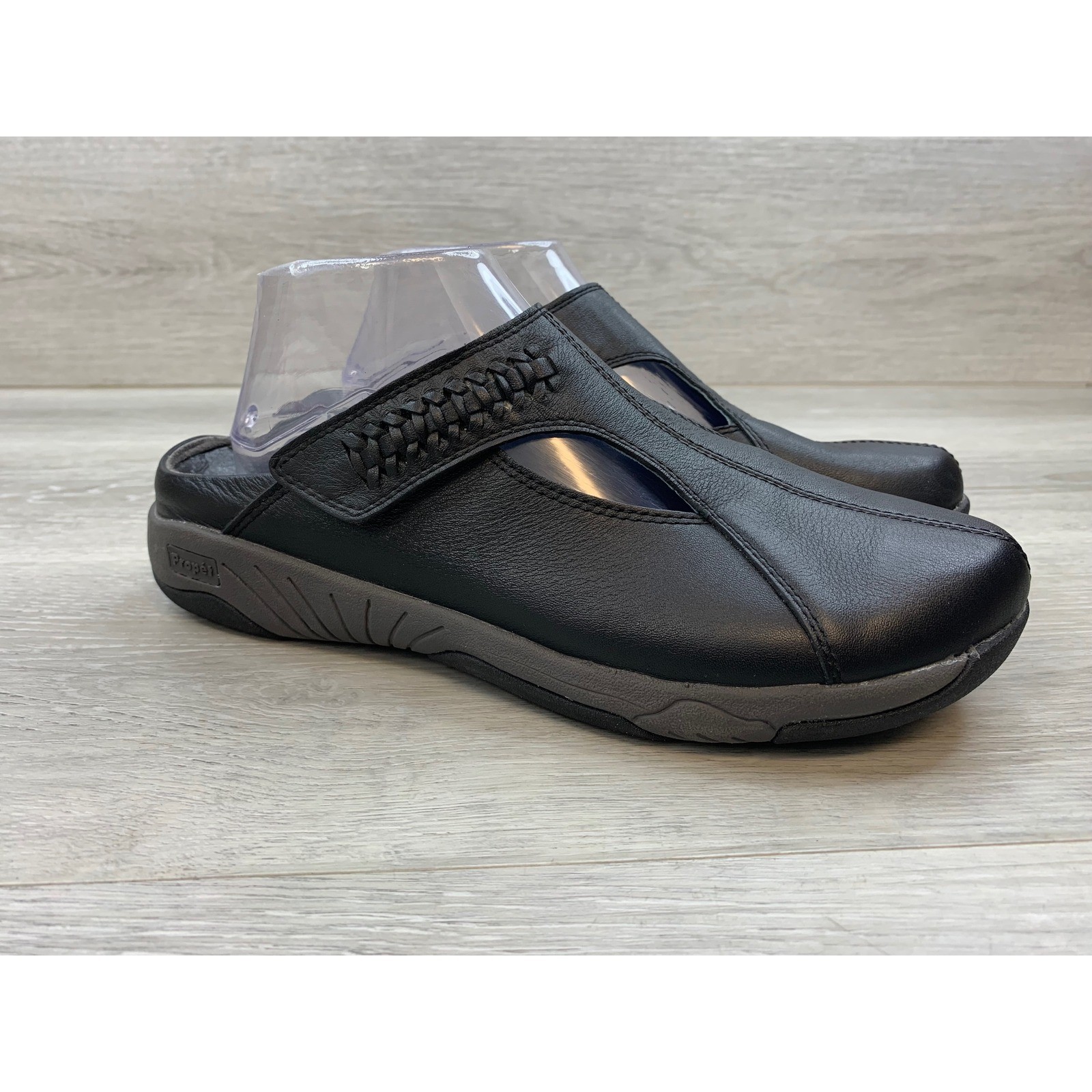Propet Women’s Black Leather Comfort Mules Slip On Shoes 9 M Braided Strap