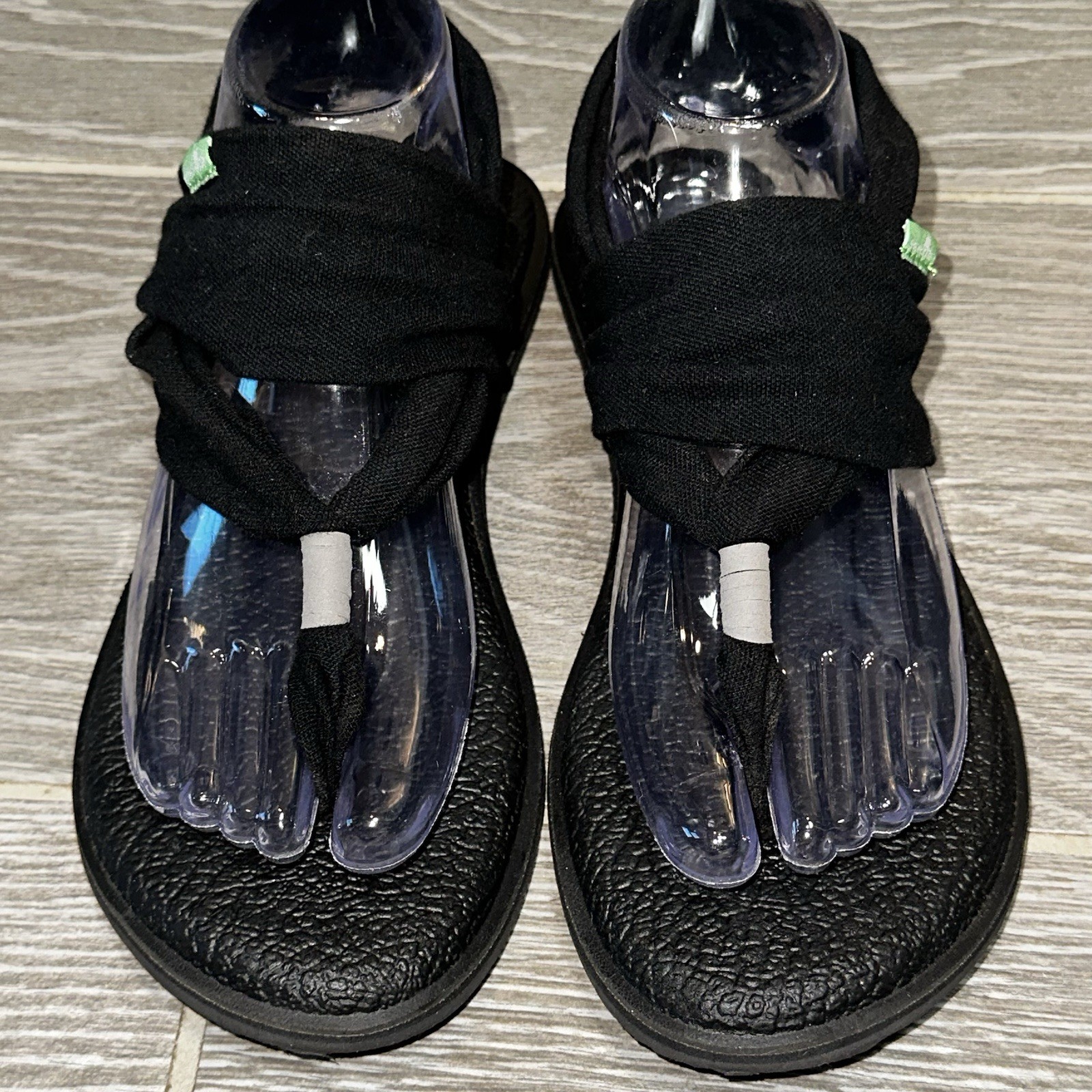 Sanuk Yoga Sling 2 Thong Sandals Women’s 8 Black Knit Fabric Slingback Casual