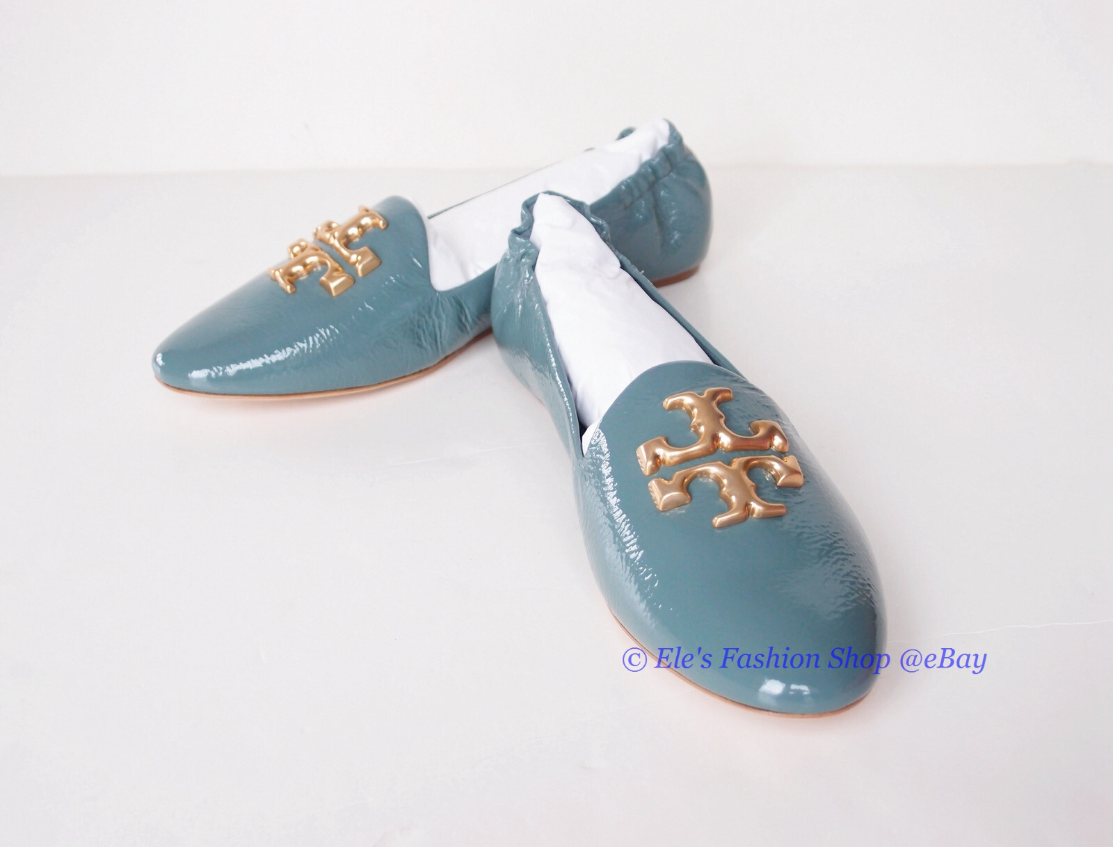 NIB Tory Burch Eleanor Leather Loafer Arctic BLUE US 7.5 8 8.5 9 9.5 AUTHENTIC