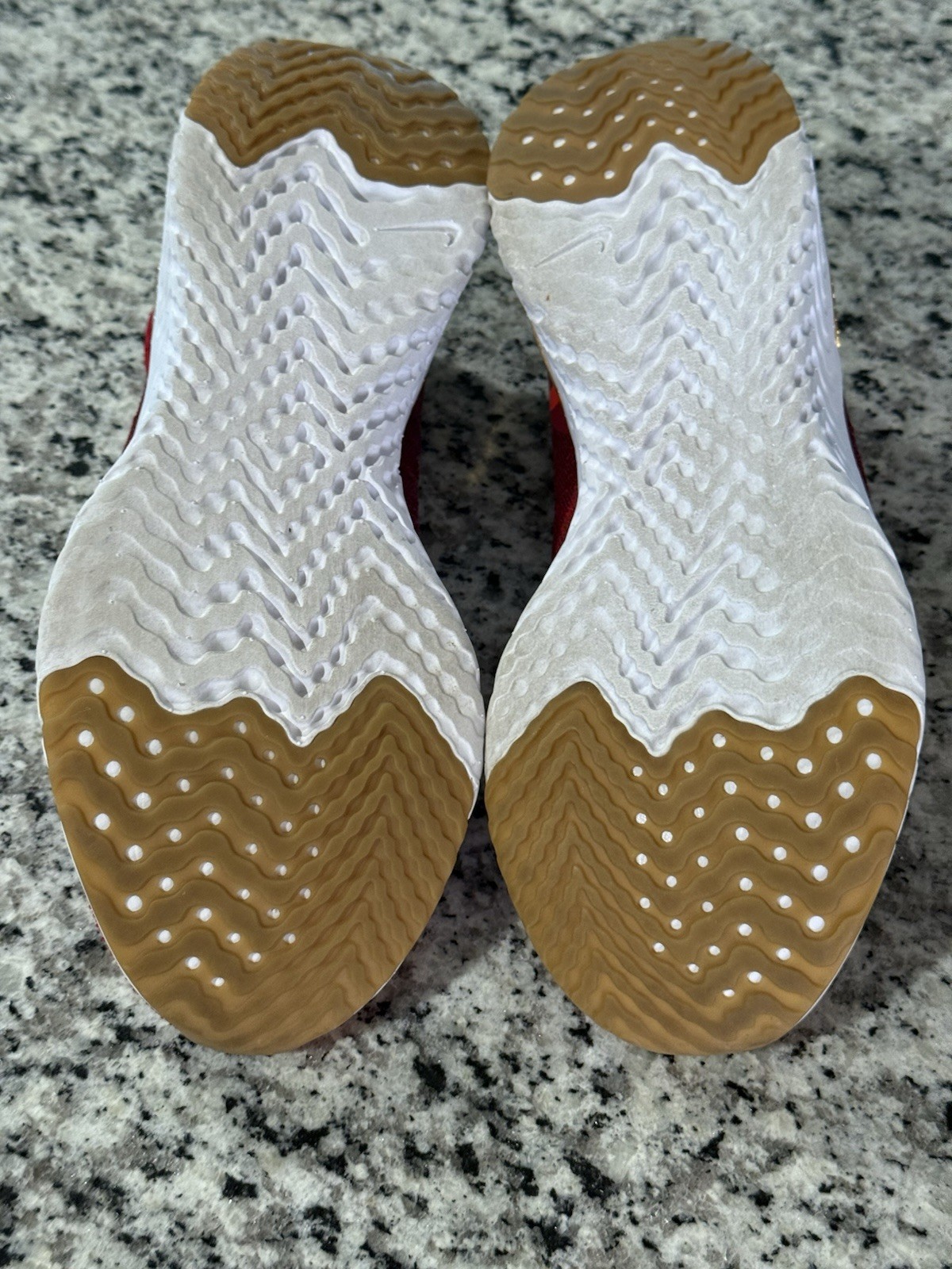 Size 9.5 – Nike Epic React Flyknit University Crimson, Metallic Gold, White