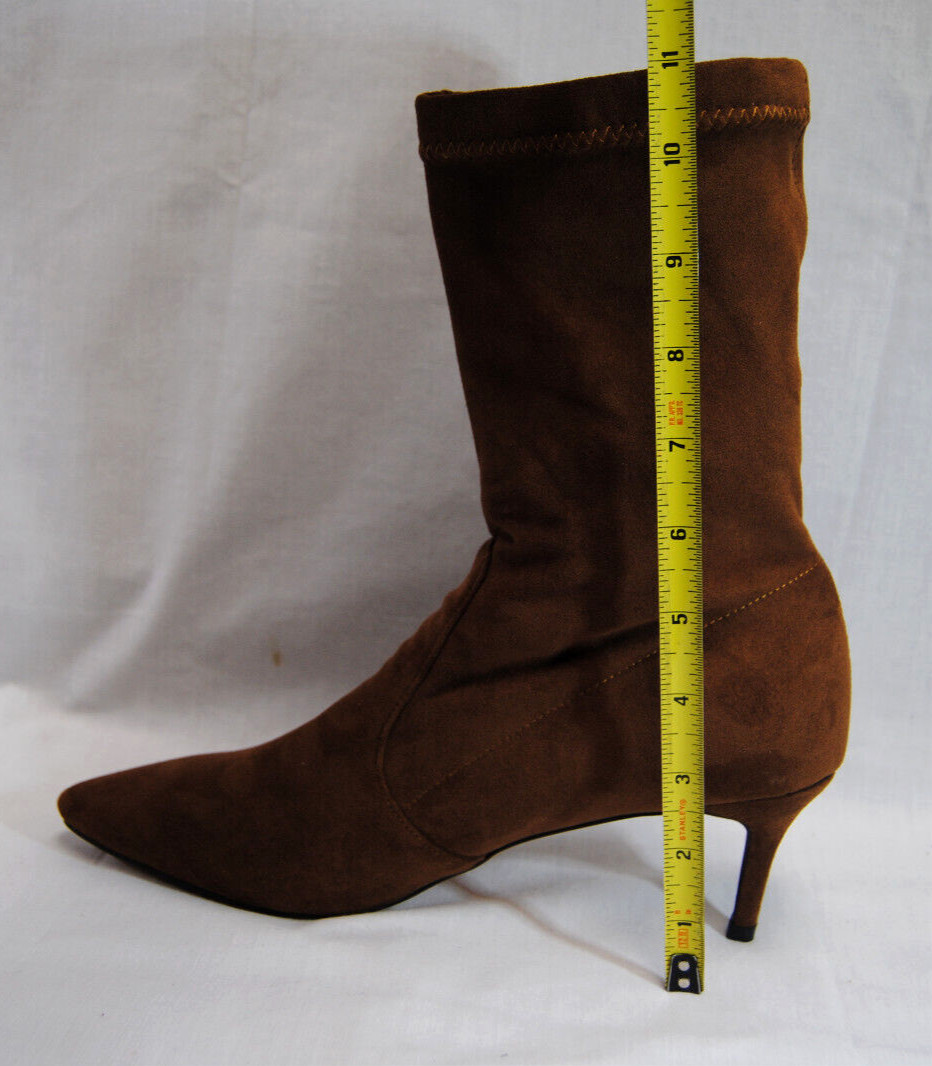 Divanne Womens Ankle Boots Pointed Toe Mid Calf Stretchy Suede Kitten Heel T2363