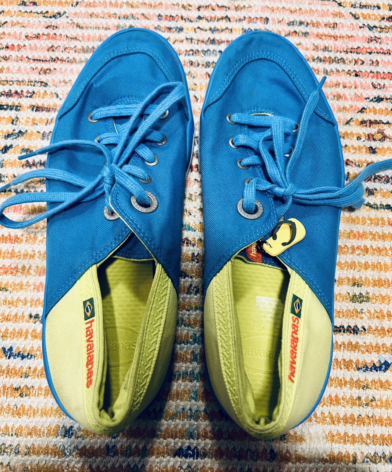 Havaianas Lace Up Beach Sneaker Flat size 9W/ 8M Canvas Shoes Blue/Green