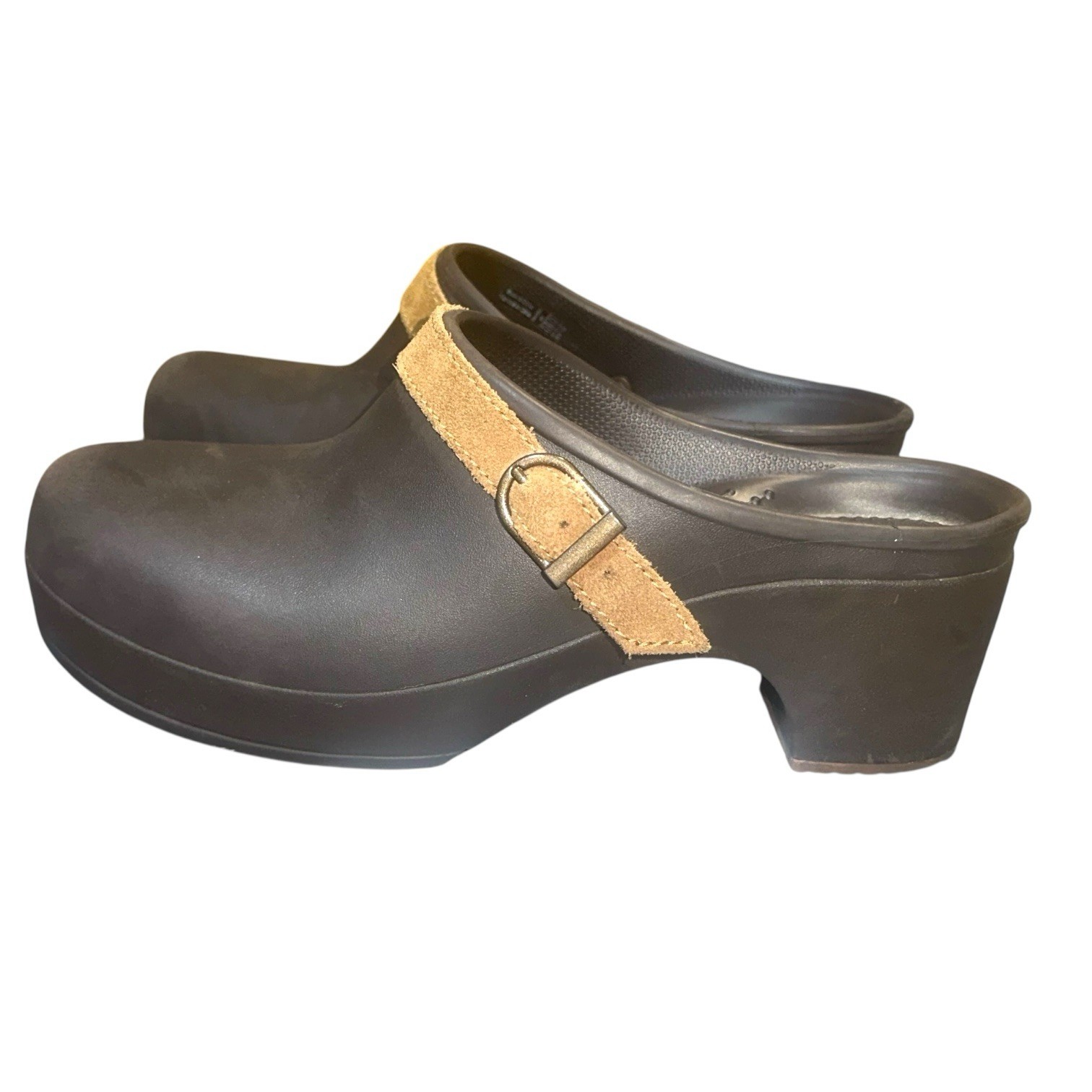 Crocs Sarah Expresso Brown Mule Rubber Block Heel Slip-On Comfy Shoe (W8)