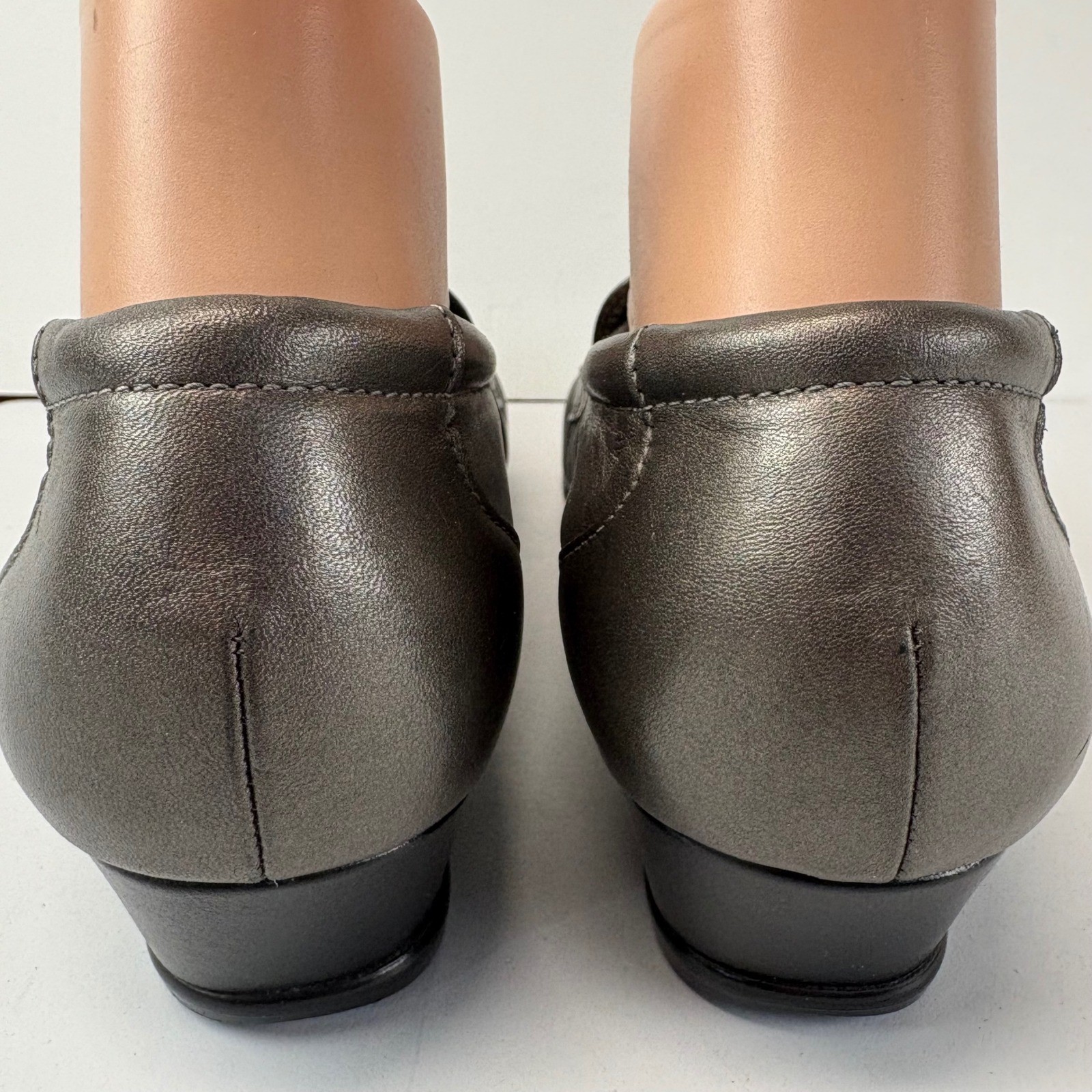 SAS Easier Wedge Loafers 10N Pewter Metallic Gray Leather Narrow Comfort