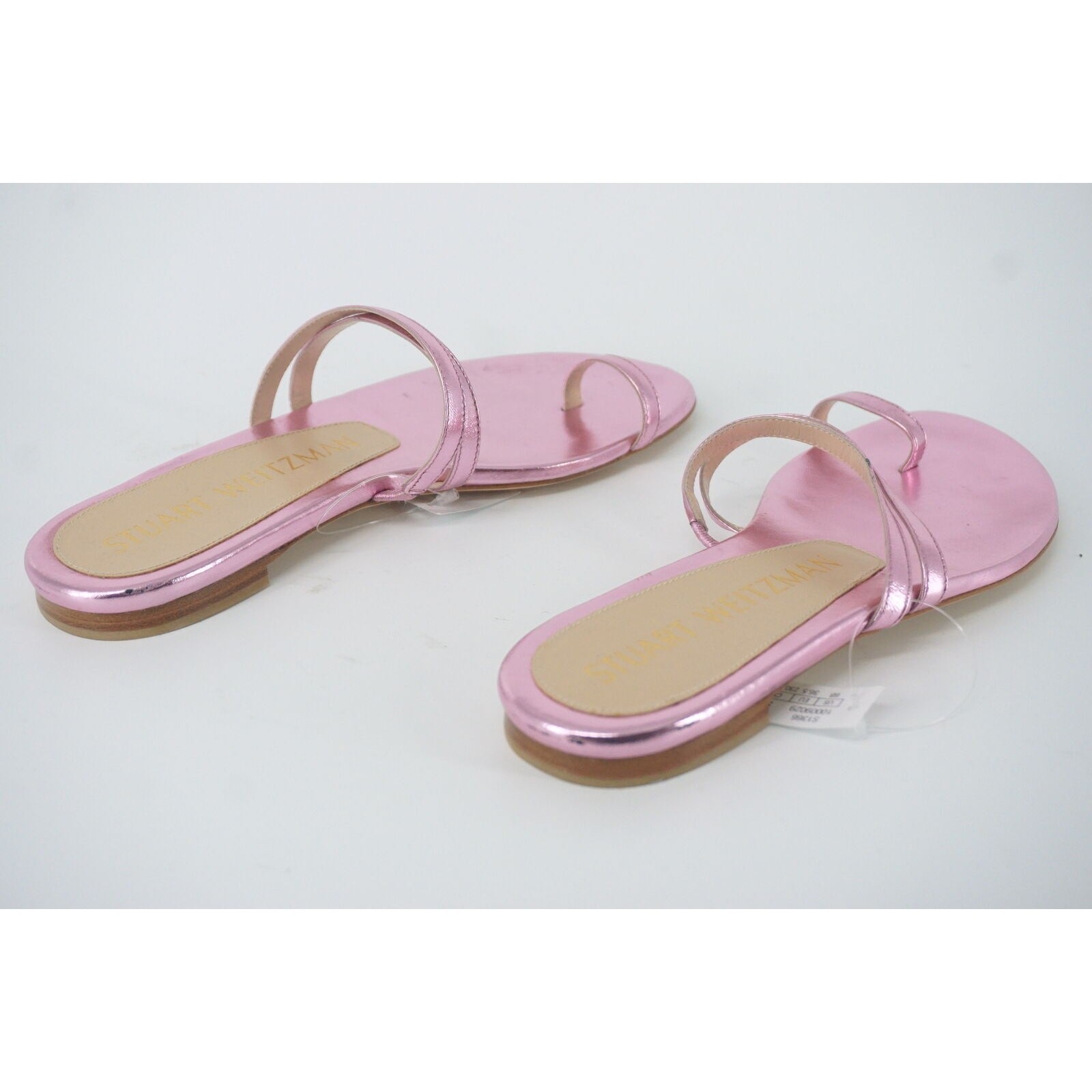 Stuart Weitzman Leonita Slide Pink Metallic Leather Sandals Size 6 New Flat $350