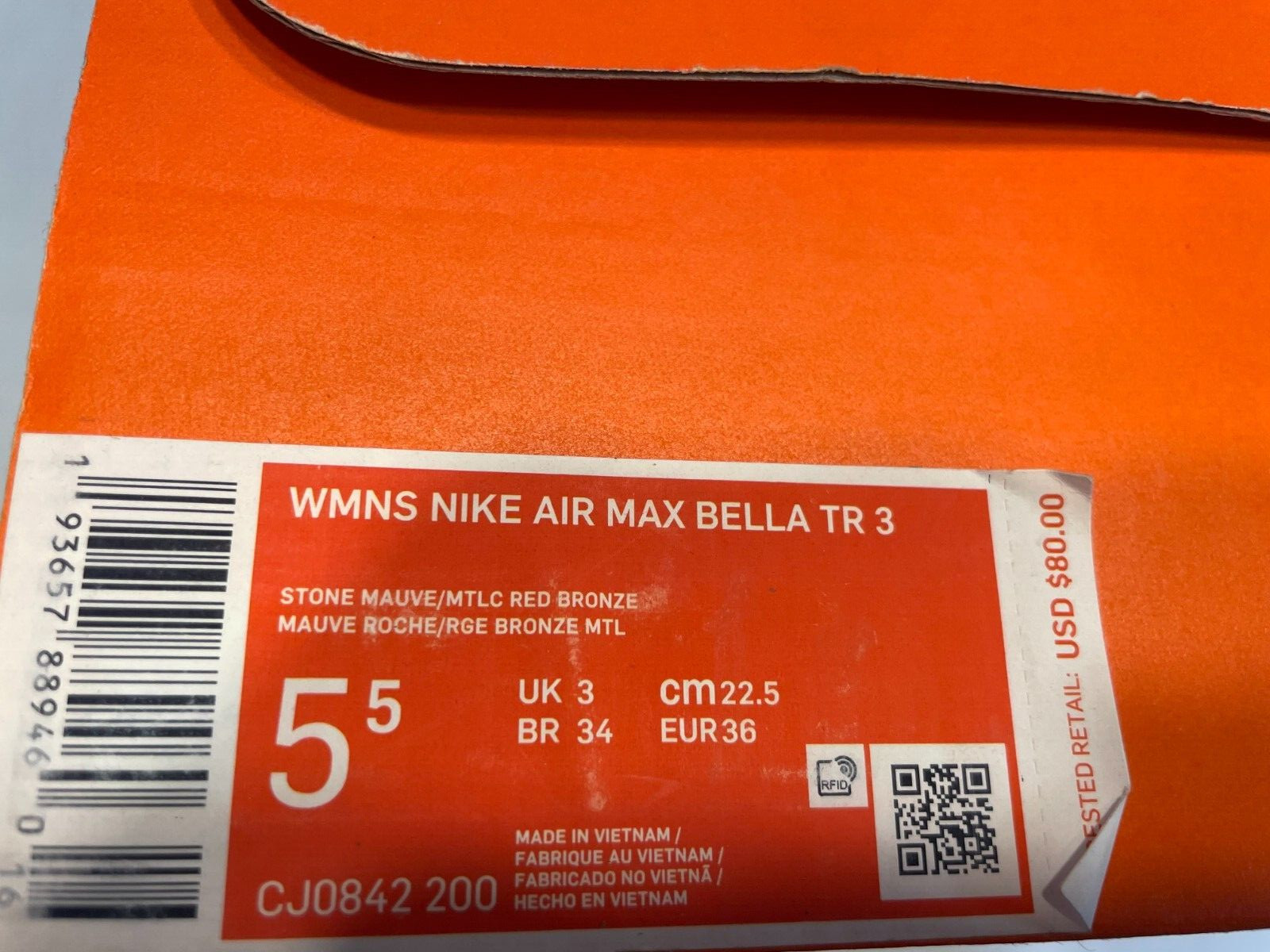 Nike Air Max Bella TR Trainer 3 Women Size 5.5 Rose Gold Mauve CJ0842 200