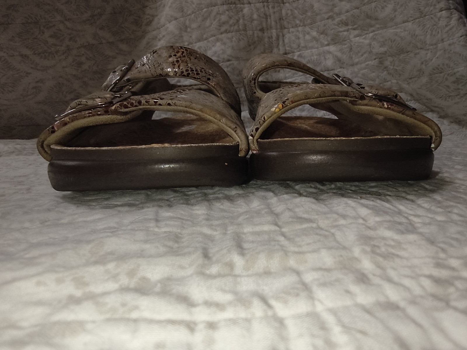 SAS Women’s Beige/Multicolor Snakeskin Leather Strappy Wedge Sandals Cork 7 M