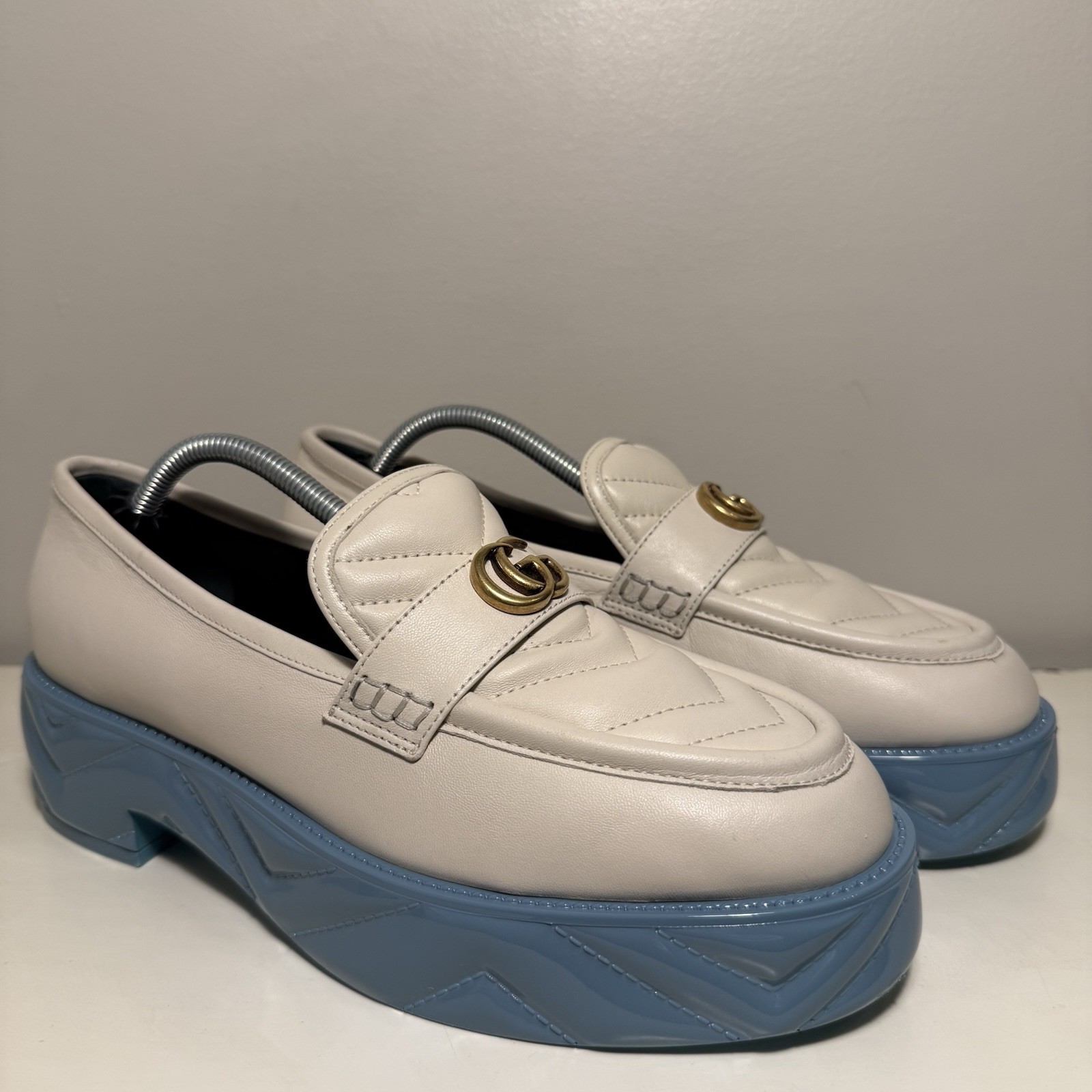 Gucci Marmont GG Platform Loafers Women’s EUR 39 Matelasse Leather Stiched Blue