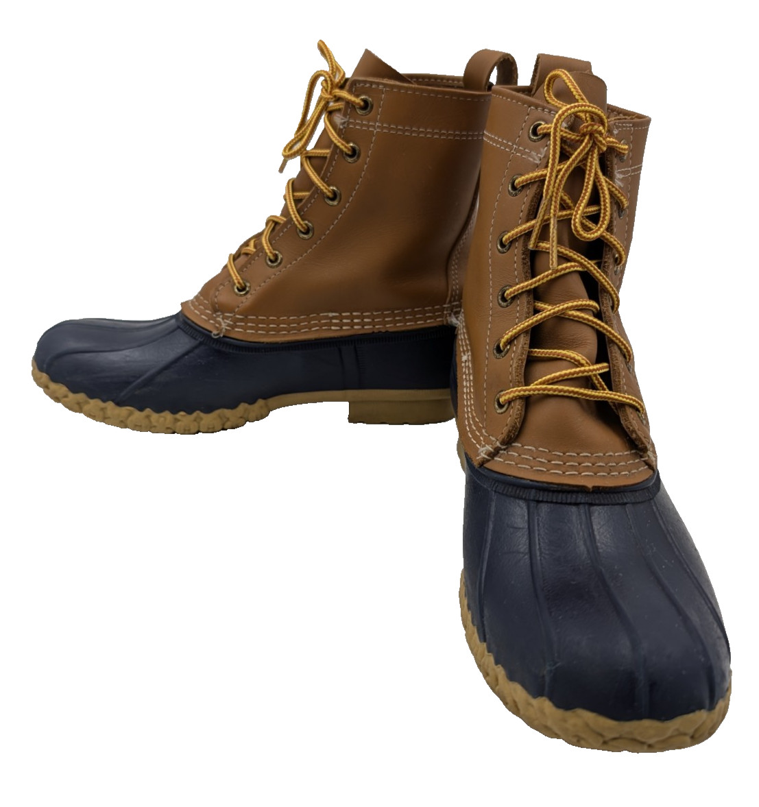 L.L. Bean Bean Boots 8″ Women’s 9M Tan Navy Duck Boot Made in Maine USA 212880