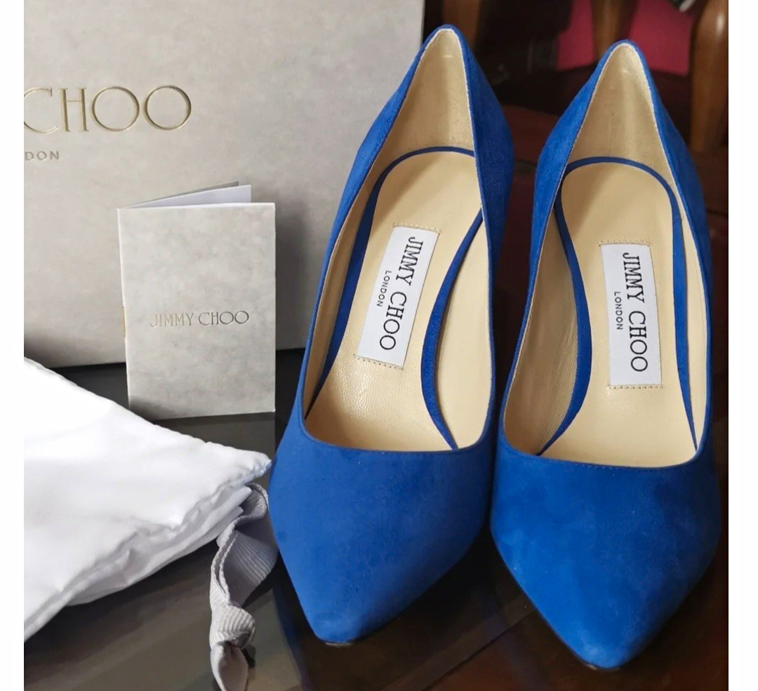 Jimmy Choo Blue Suede Pointed Toe Slip-On Stiletto Pumps Women’s US 5.5