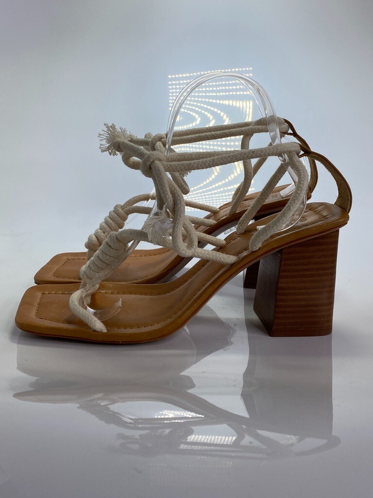 Schutz Women’s Angieh Cream Leather Lace-Up Stacked Heel Sandals Sz 10