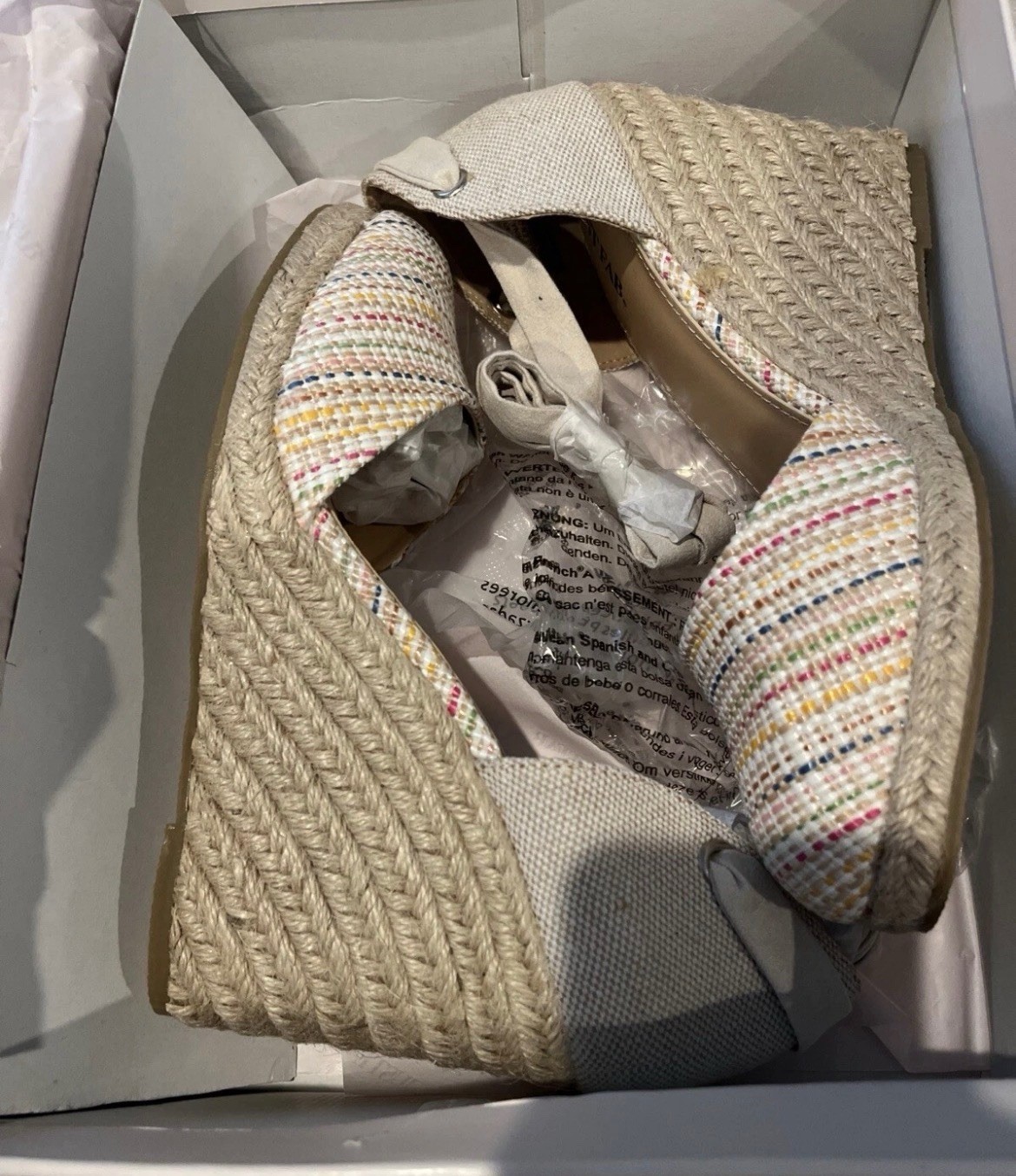 JustFab Women’s Beige/Multicolor Striped Espadrille Wedge Tie Ankle US 9