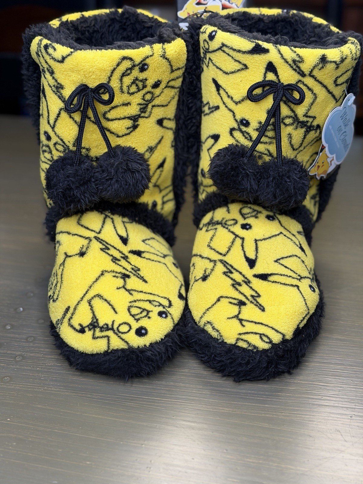 Pokemon Pikachu Plush Slipper Boots BioWorld Yellow Black Size M NWT Cozy