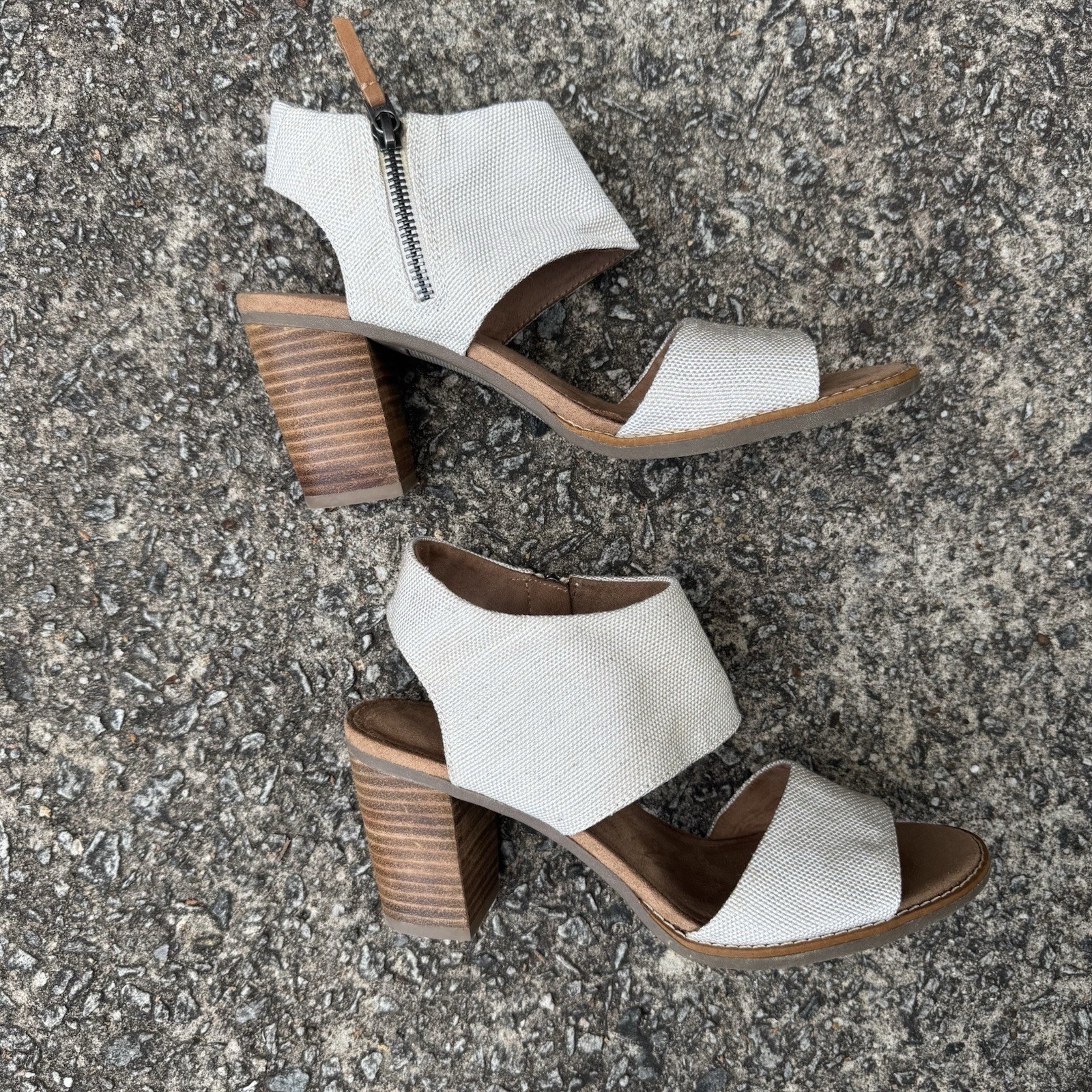 Toms Majorca Cutout Sandal Women’s 9 Cream Beige Tan Woven Block Heel Shoe