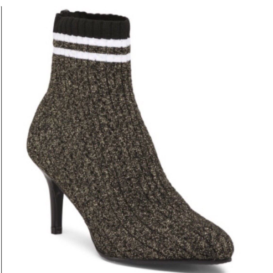 NEW $575 Stuart Weitzman Waverly Black Gold Metallic Stretch Sock booties Sz 6.5