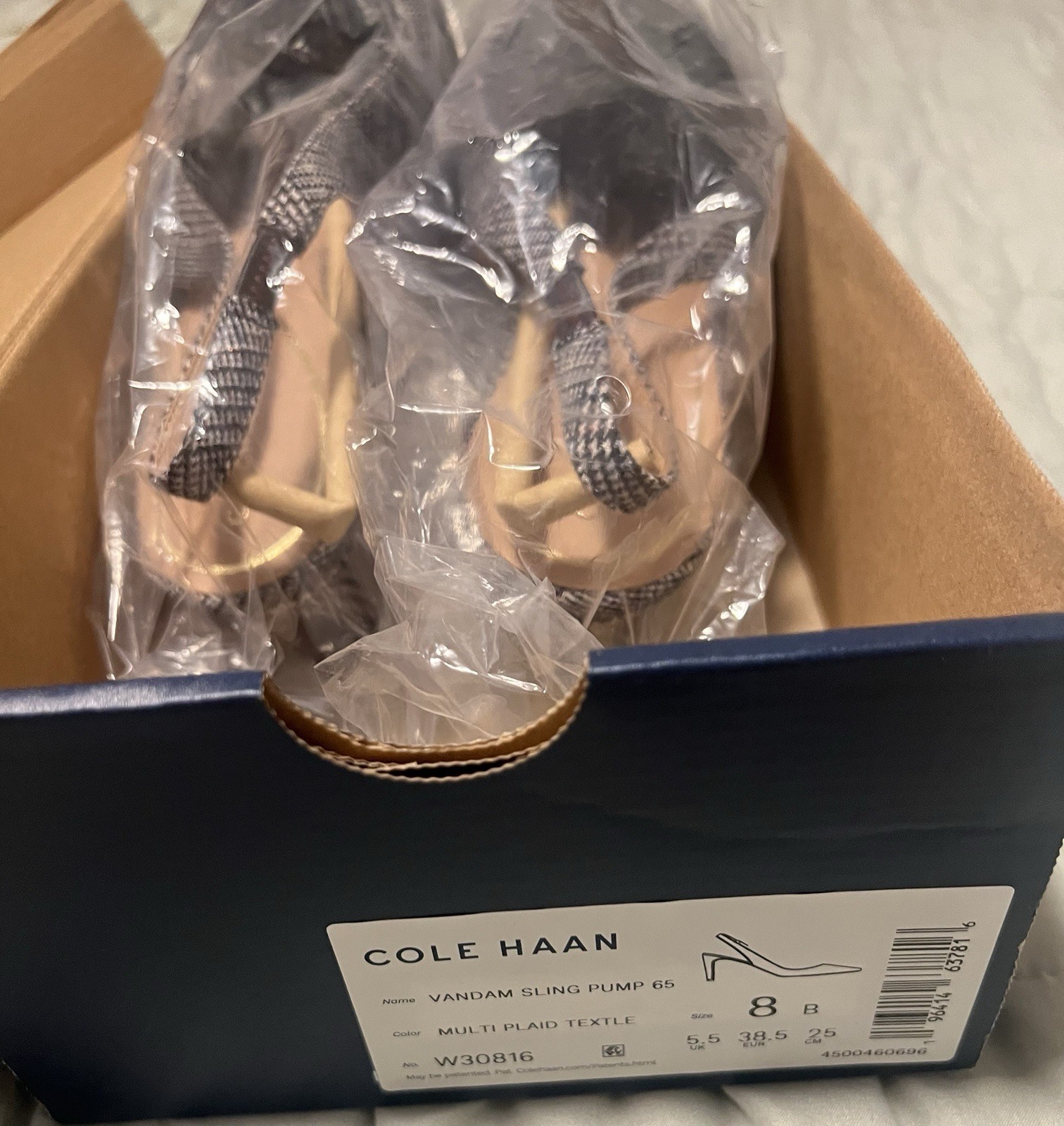 Cole Haan Women’s Plaid Textile Pointed Toe Stiletto Slingback Heels 8B