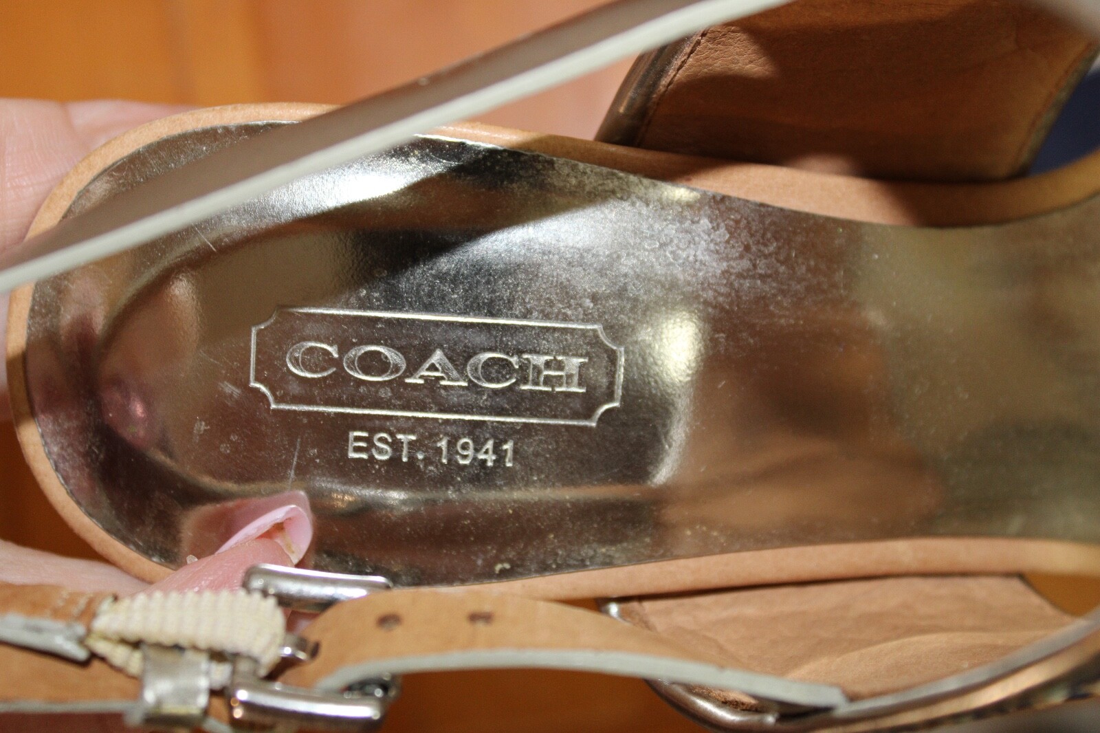 NWOT ~ Coach Steffi Heels Pump Slingback Shoes ~ Blue Tan Silver ~ Sz 9B ~ Q1861