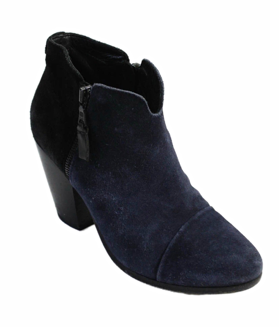 Rag and Bone Suede Ankle Bootie Blue/Black Round Toe Zip Closure US 8