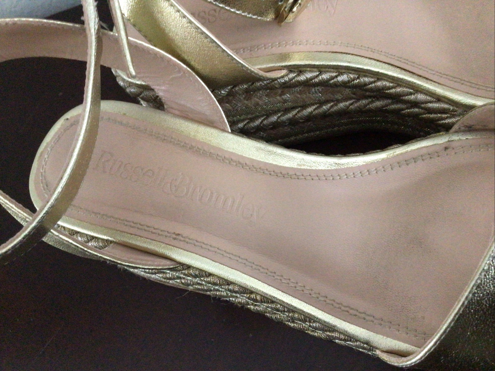 Russell And Bromley Gold Braid Leather Platform Sandals 37 US 6.5 UK 3.5