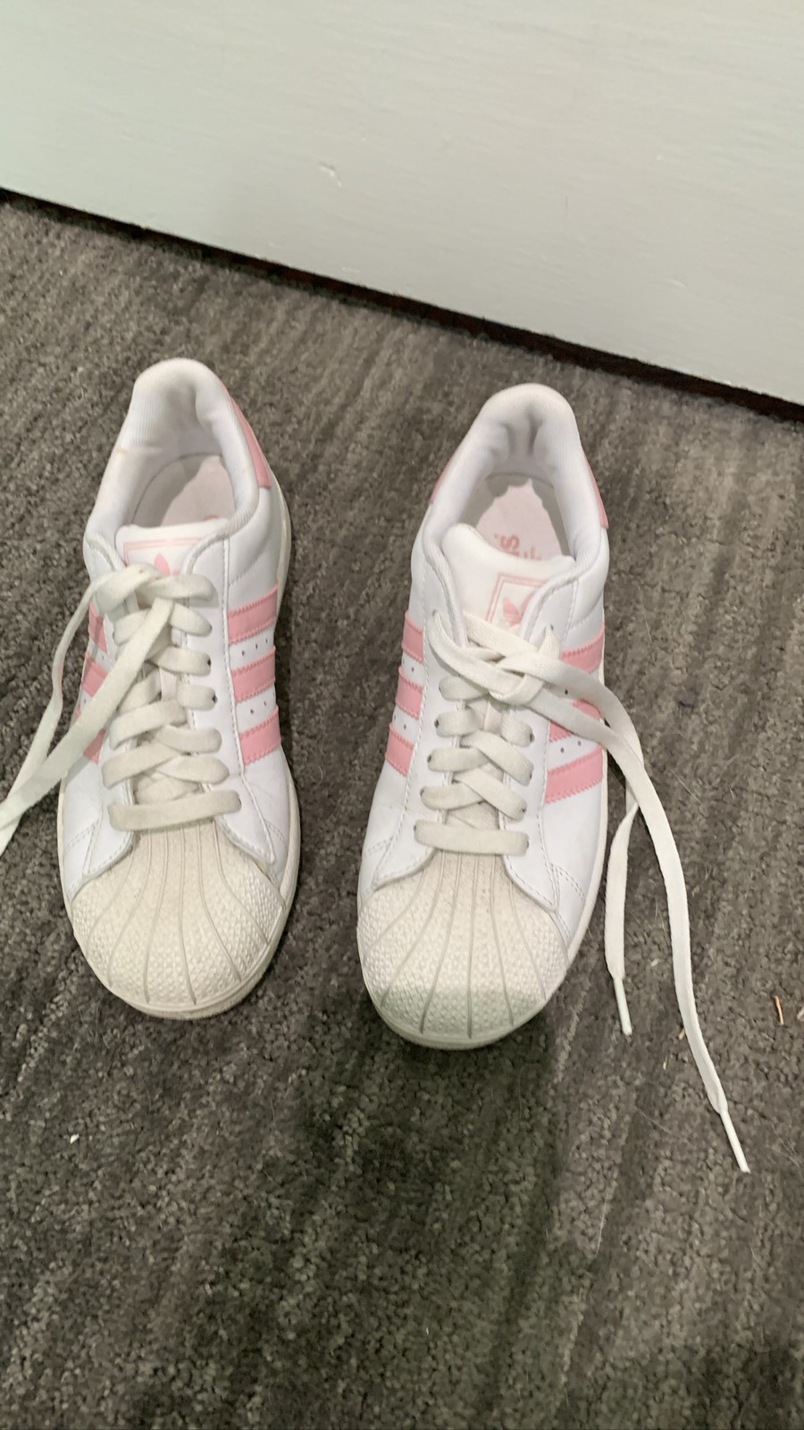Adidas Superstar White Pink Shell Toe Lace Up Low Top Sneakers